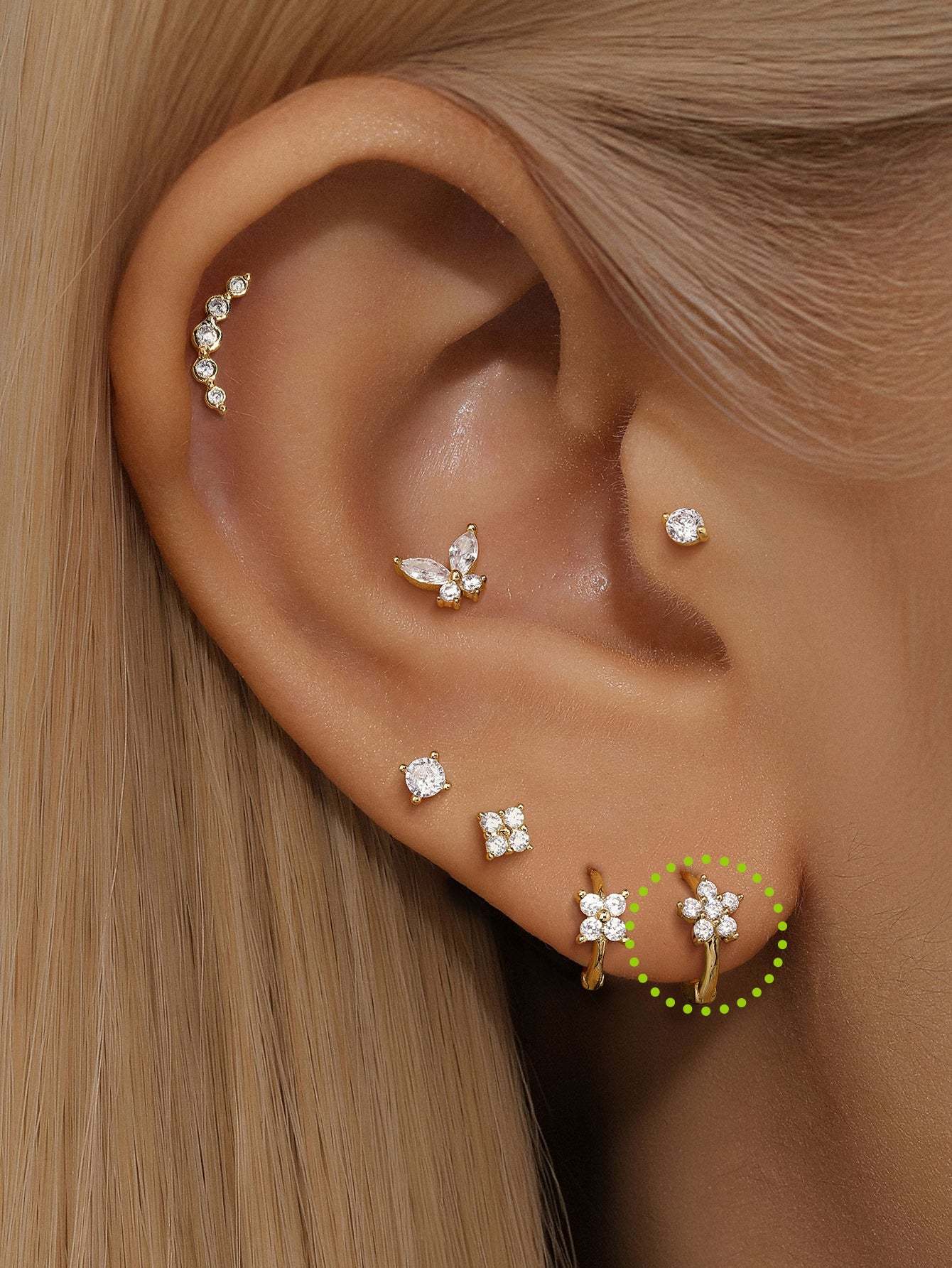 14K Solid Gold Flower Zircon Hoop Earrings 6mm-aurivna