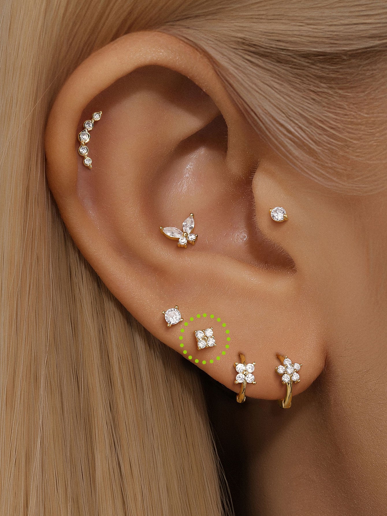 925 Sterling Silver Four Flower Ear Piercing Stud-aurivna