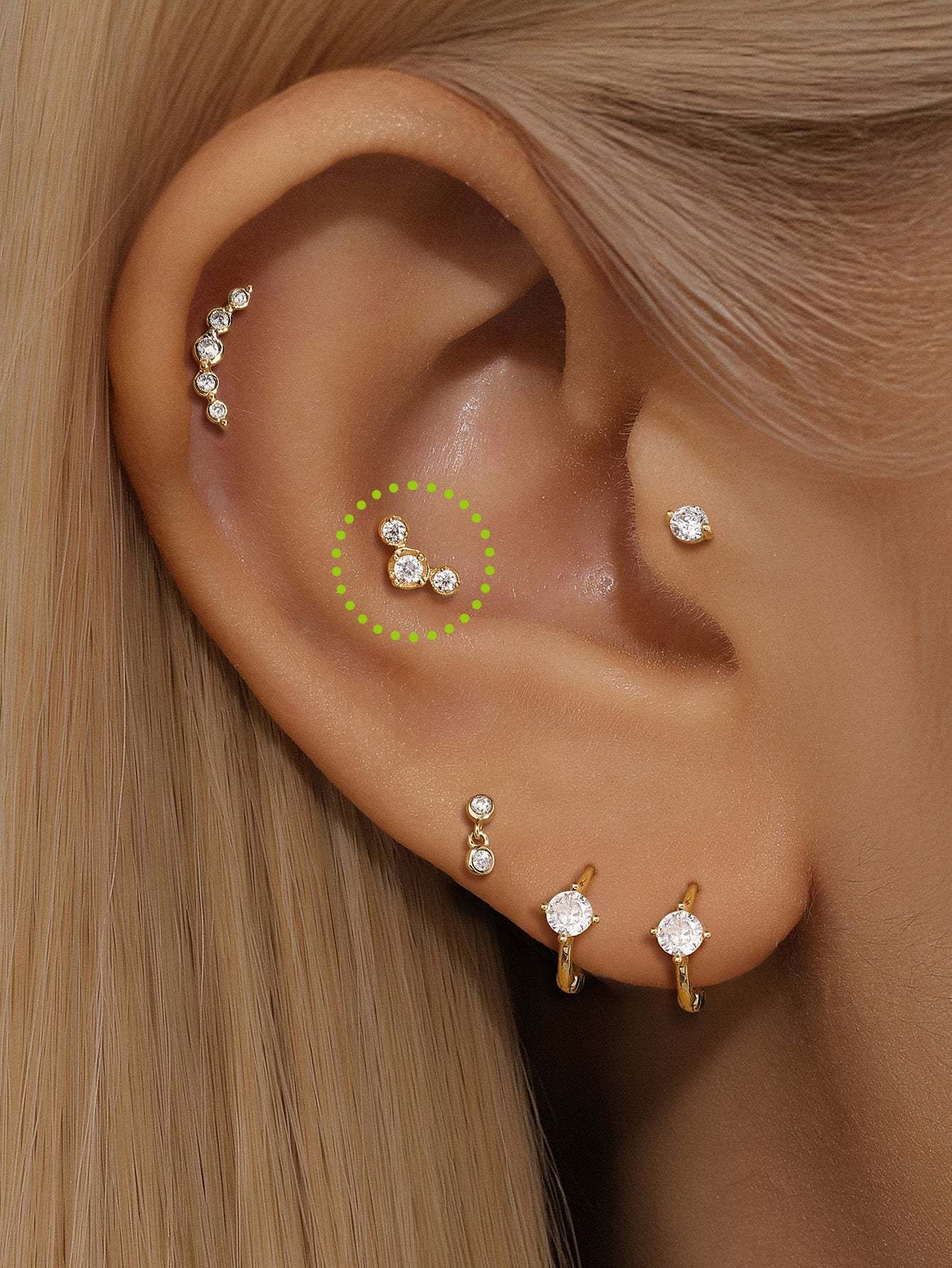 925 Sterling Silver Trio Bezel Zircon Threaded Ear Piercing Stud-aurivna
