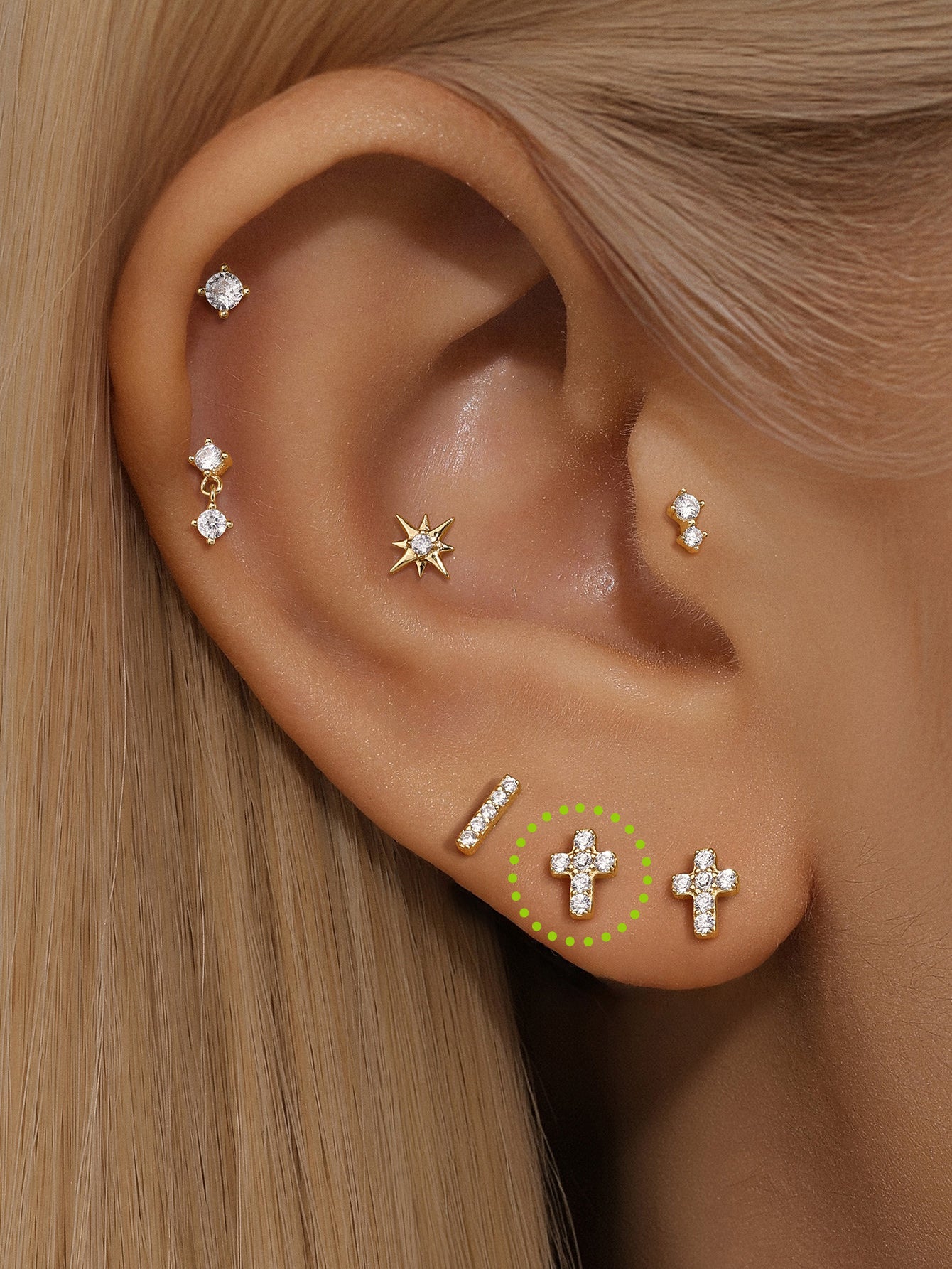 925 Sterling Silver Lucky Cross-shaped Ear Piercing Stud-aurivna