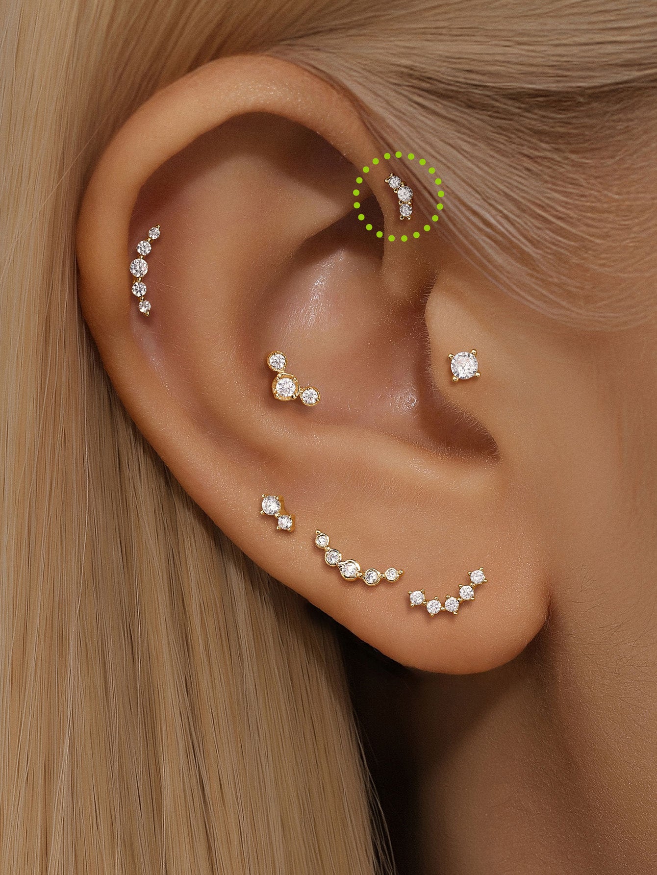 925 Sterling Silver Pave Curved Ear Piercing Stud-aurivna