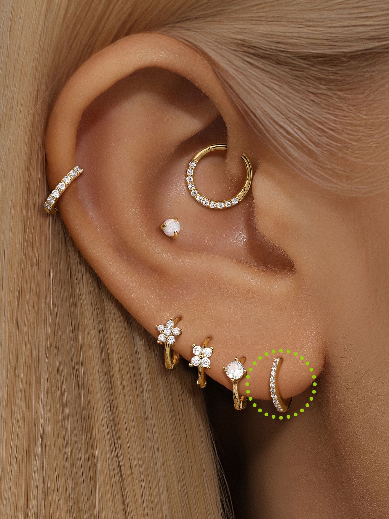 14K Solid Gold Pave Eternity Hoop Huggie Earring-aurivna