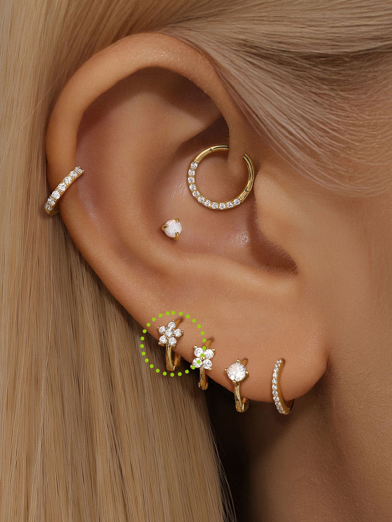 14K Solid Gold Flower Zircon Hoop Earrings 6mm-aurivna