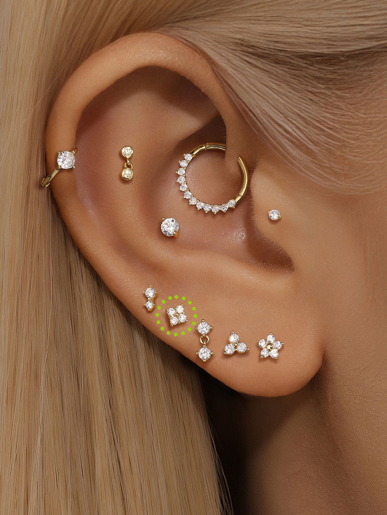 925 Sterling Silver Four Flower Ear Piercing Stud-aurivna