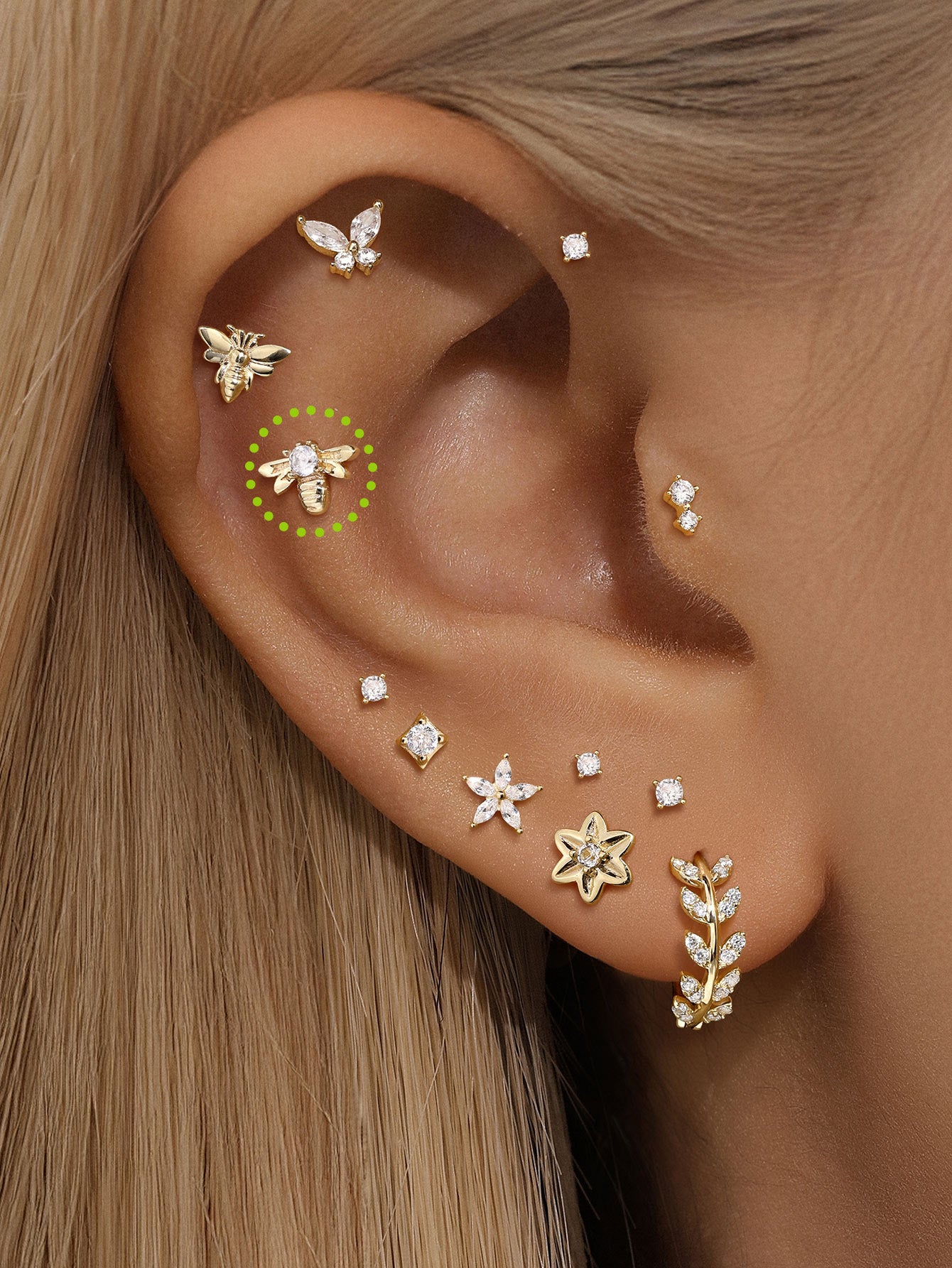 925 Sterling Silver Bee Zircon Ear Piercing Stud-aurivna