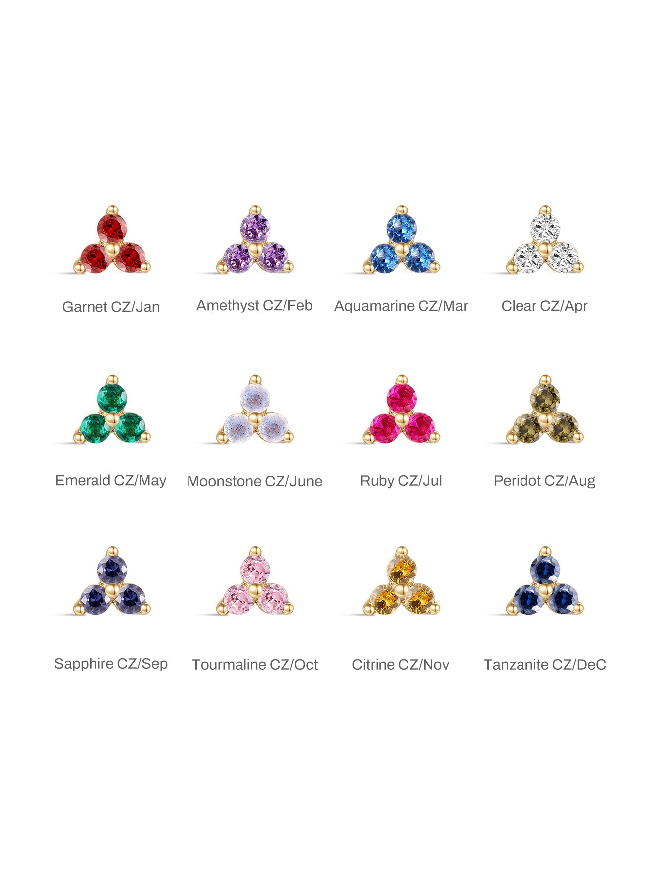 925 Sterling Silver Trinity Shiny Birthstone Stud-aurivna