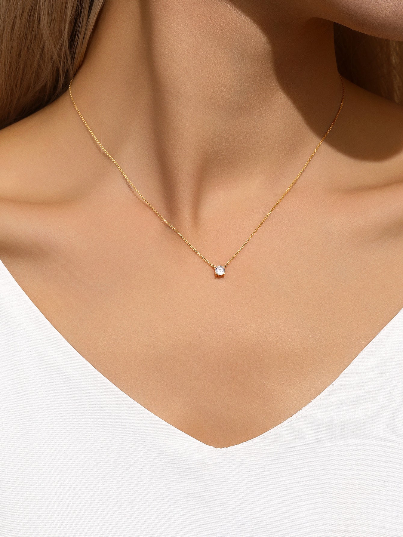 925 Sterling Silver Mini Single Zircon Necklace-aurivna