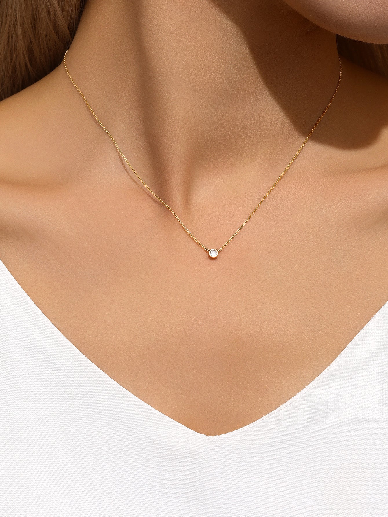 925 Sterling Silver Tiniest Sparkling Bezel Zircon Necklace-aurivna