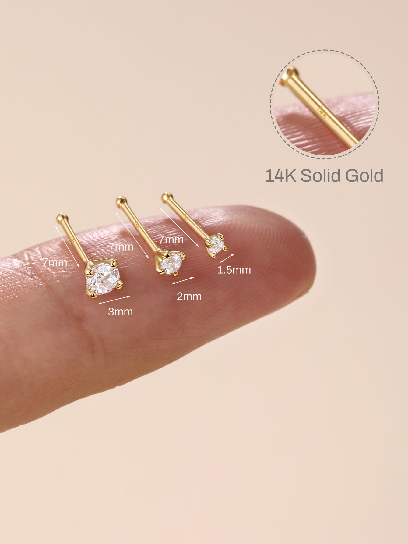 14K Solid Gold Classic Mini CZ Nose Stud-aurivna