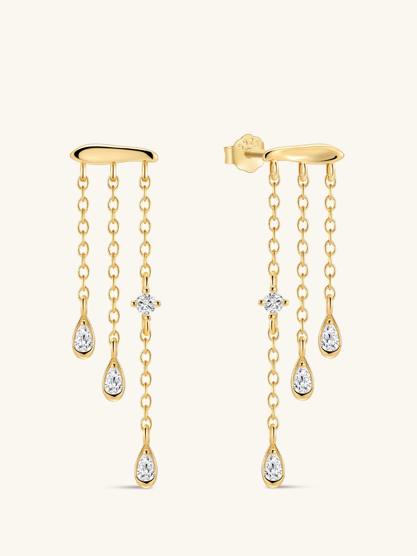 18k Gold Vermeil Flow Droplet Pendant Tassel Studs-aurivna
