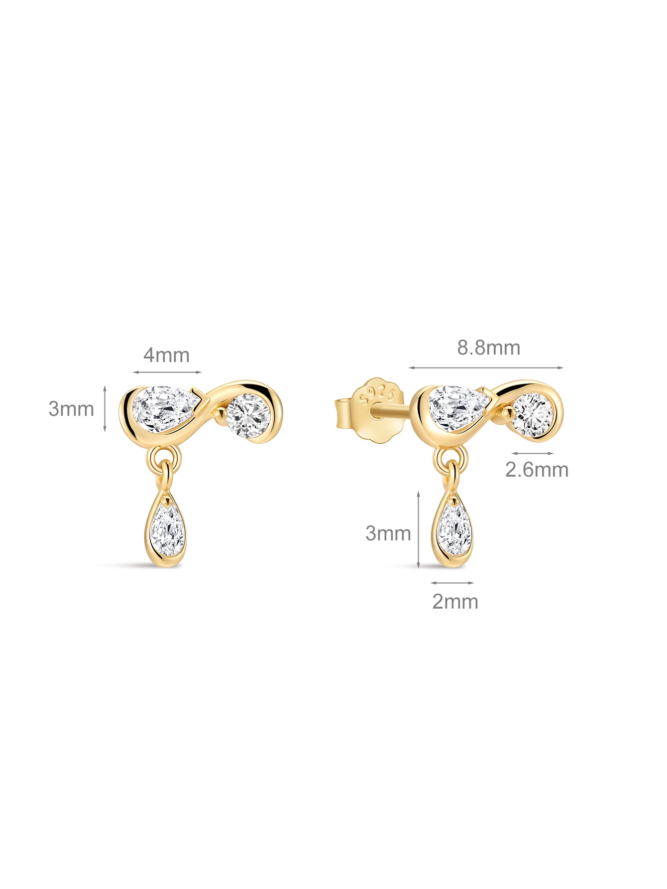 18K Gold Vermeil Flow CZ Droplet Studs-aurivna