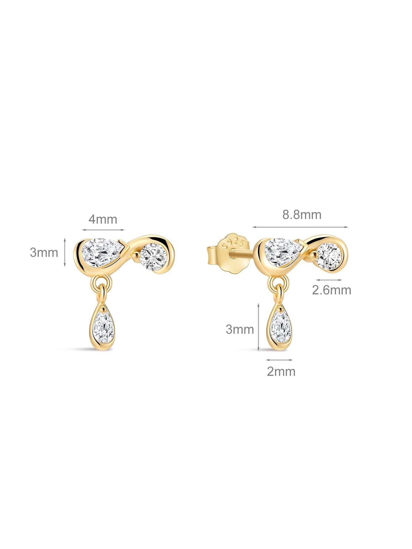 18K Gold Vermeil Flow CZ Droplet Studs-aurivna