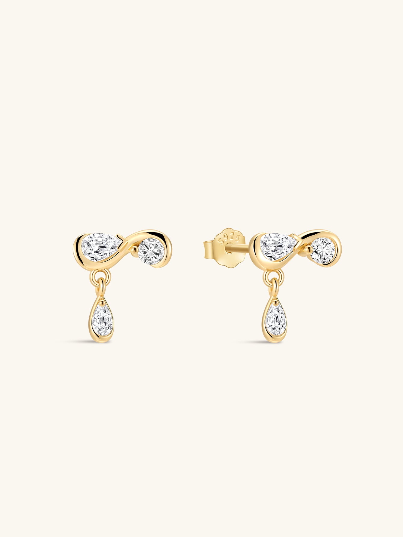 18K Gold Vermeil Flow CZ Droplet Studs-aurivna