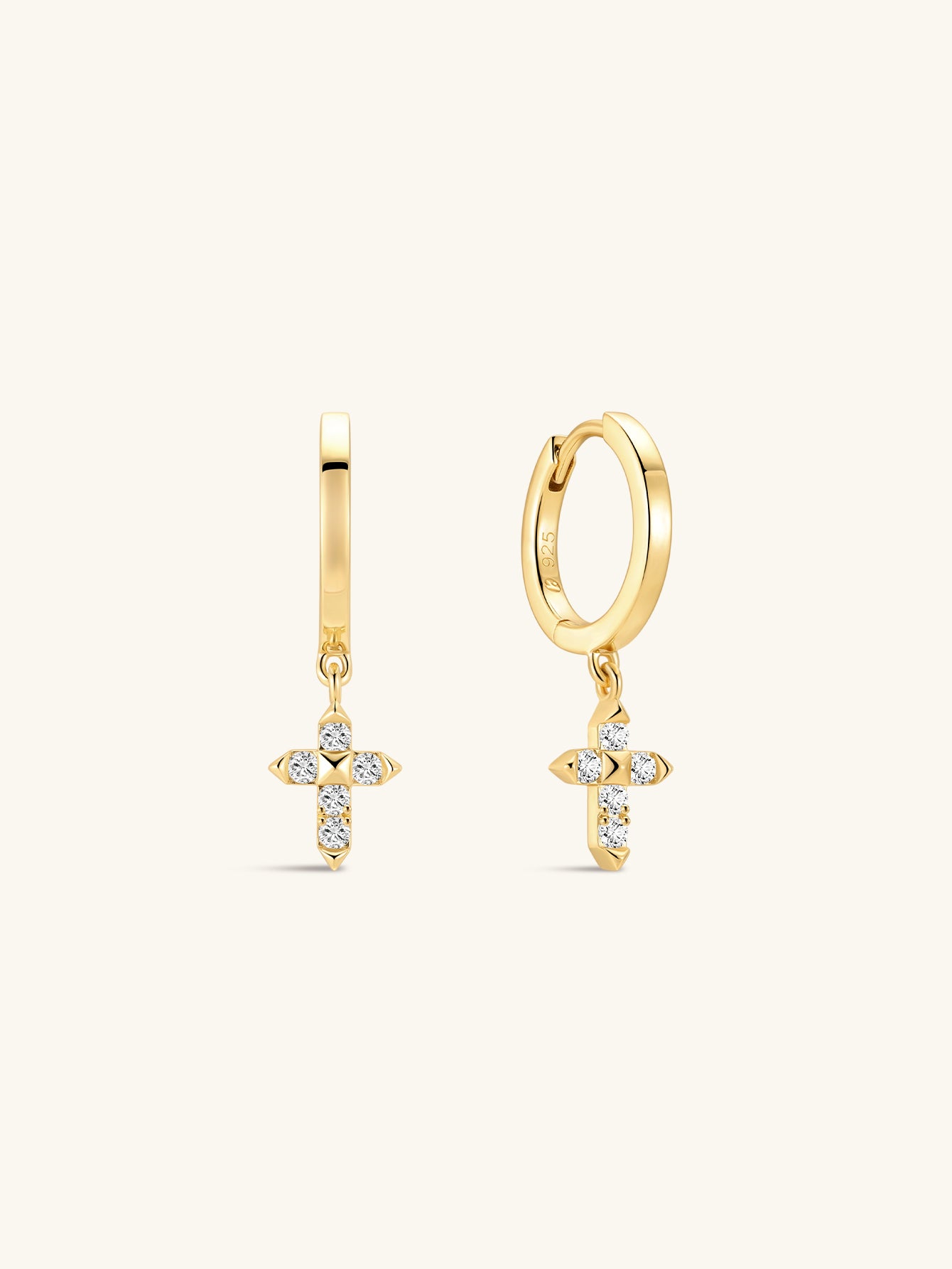 18K Gold Vermeil Prism Cross Hoops-aurivna