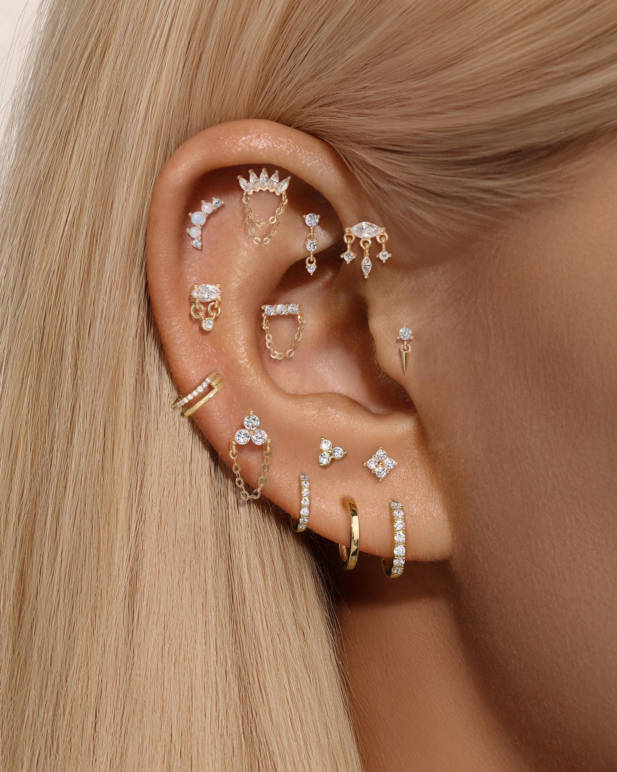 14K Solid Gold Double-layer Single Row Pave Hoop Earring-aurivna