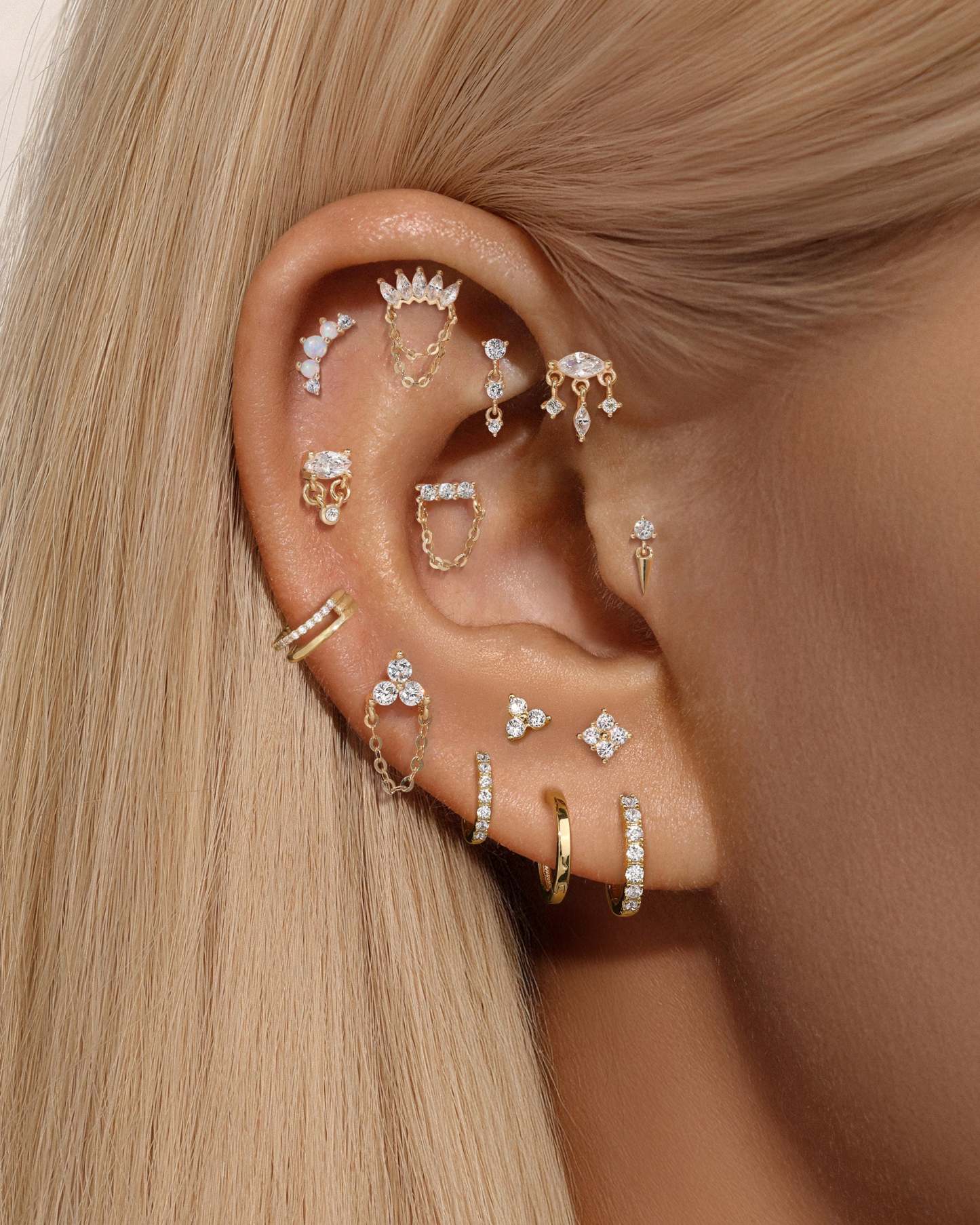 14K Solid Gold Double-layer Single Row Pave Hoop Earring-aurivna