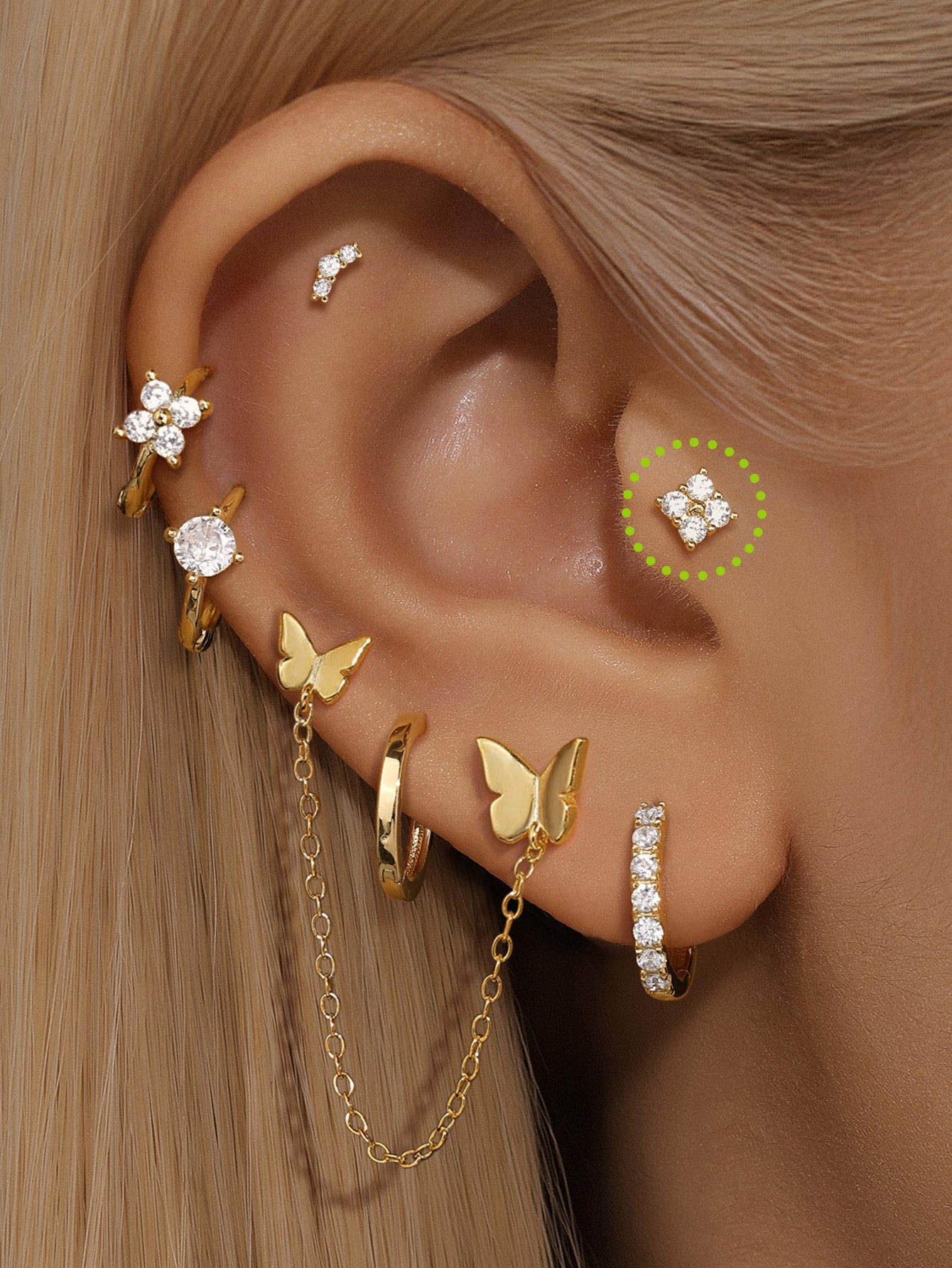925 Sterling Silver Four Flower Ear Piercing Stud-aurivna