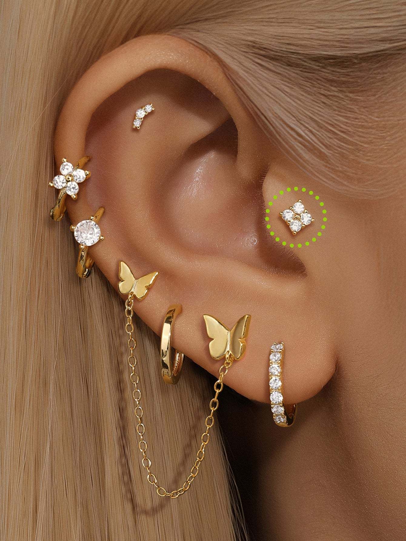 925 Sterling Silver Four Flower Ear Piercing Stud-aurivna