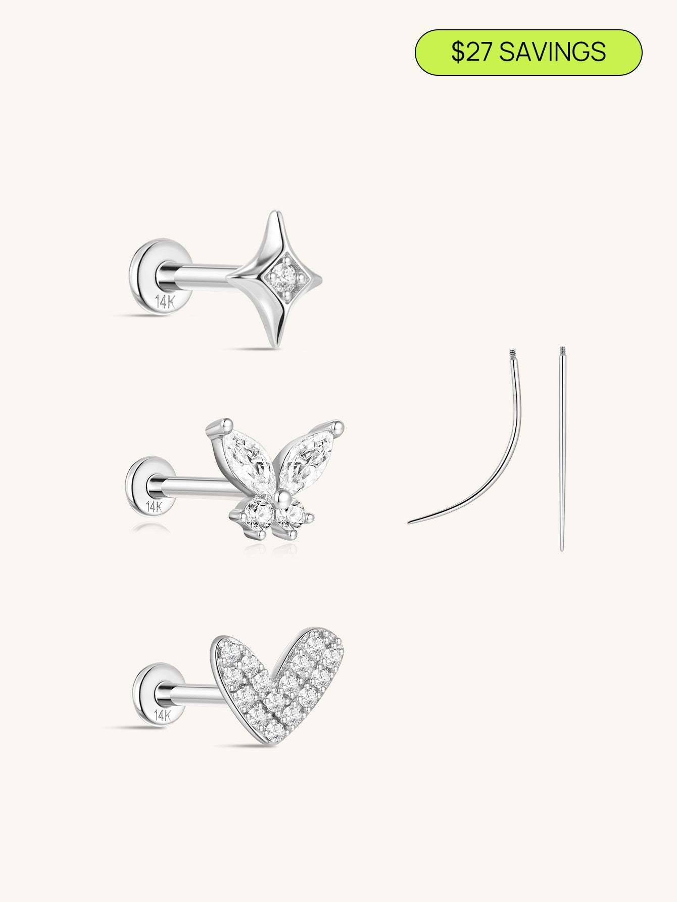 14K Solid Gold Flatback Sparkle Set-aurivna
