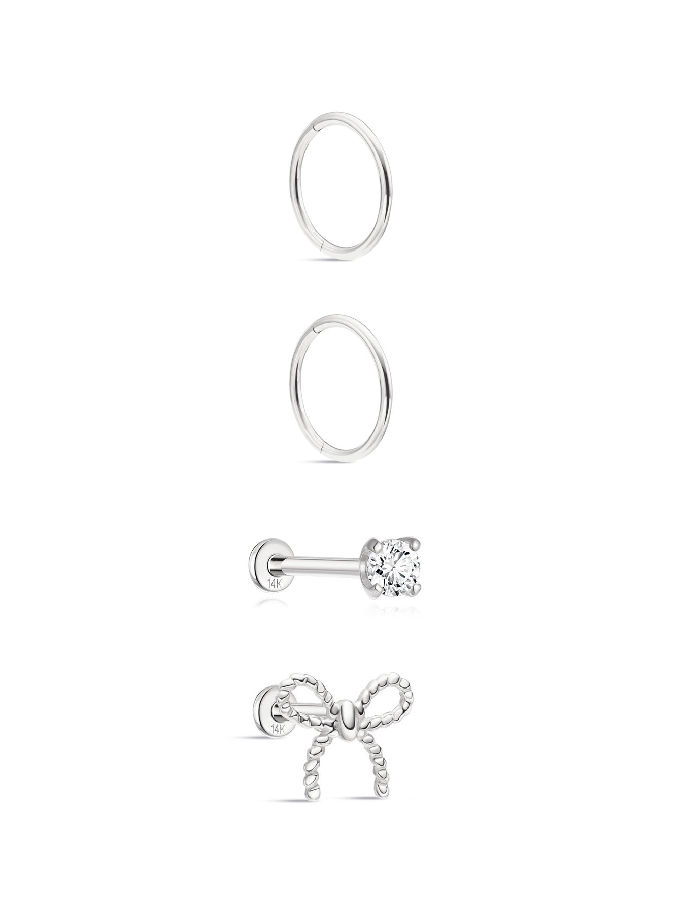 14K Solid Gold Flatback Bow Set-aurivna