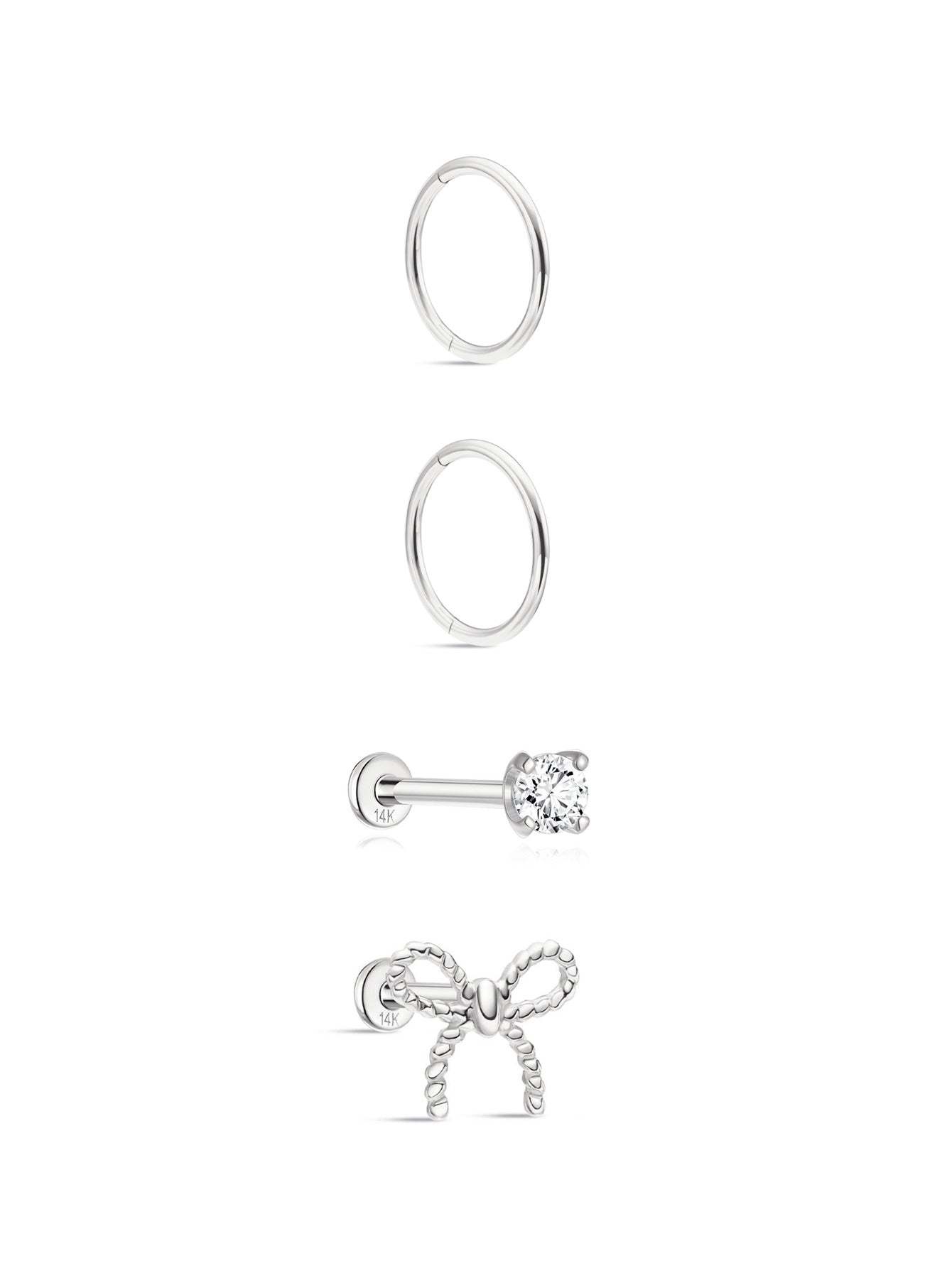 14K Solid Gold Flatback Bow Set-aurivna