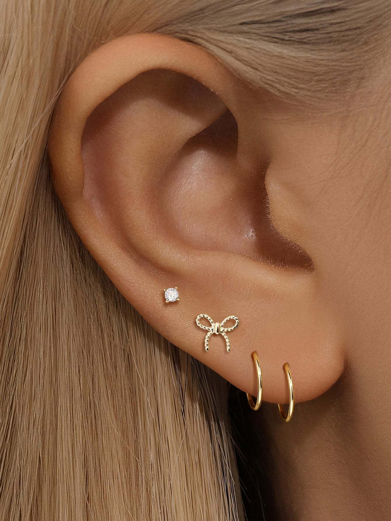 14K Solid Gold Flatback Bow Set-aurivna