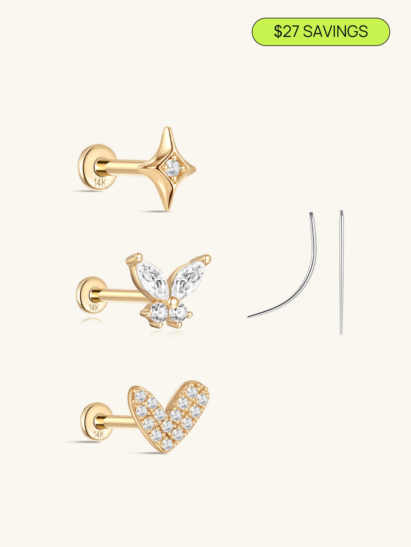 14K Solid Gold Flatback Sparkle Set-aurivna