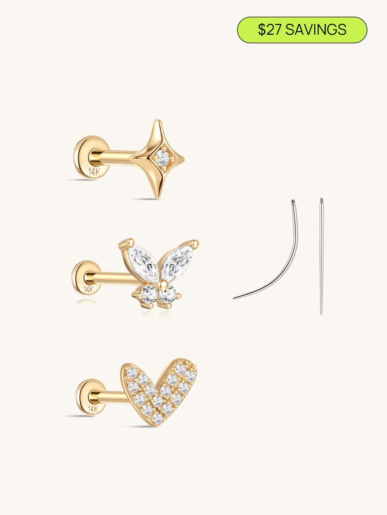 14K Solid Gold Flatback Sparkle Set-aurivna