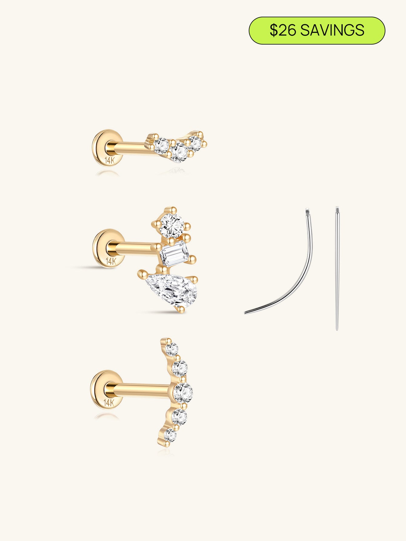 14K Solid Gold Flatback Essentials Set-aurivna
