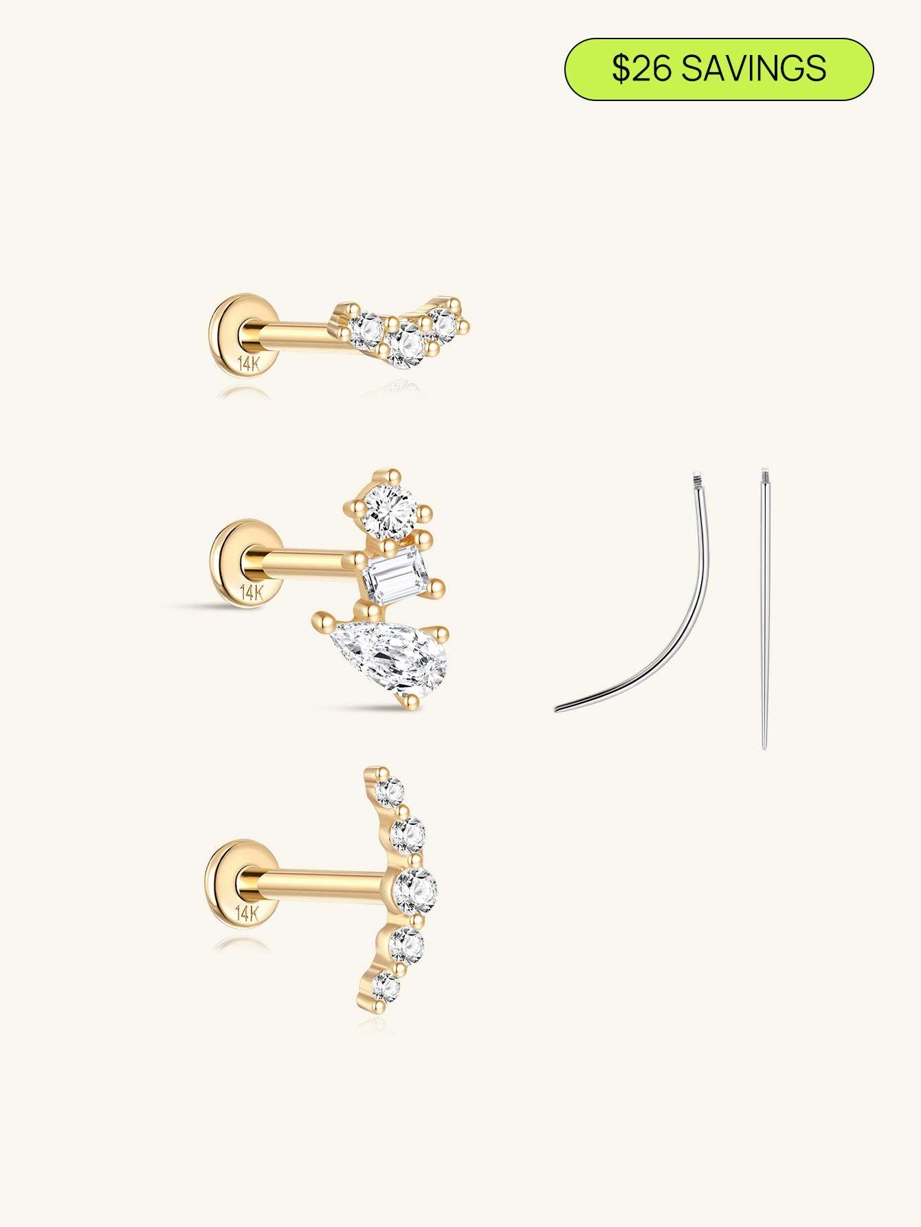 14K Solid Gold Flatback Essentials Set-aurivna