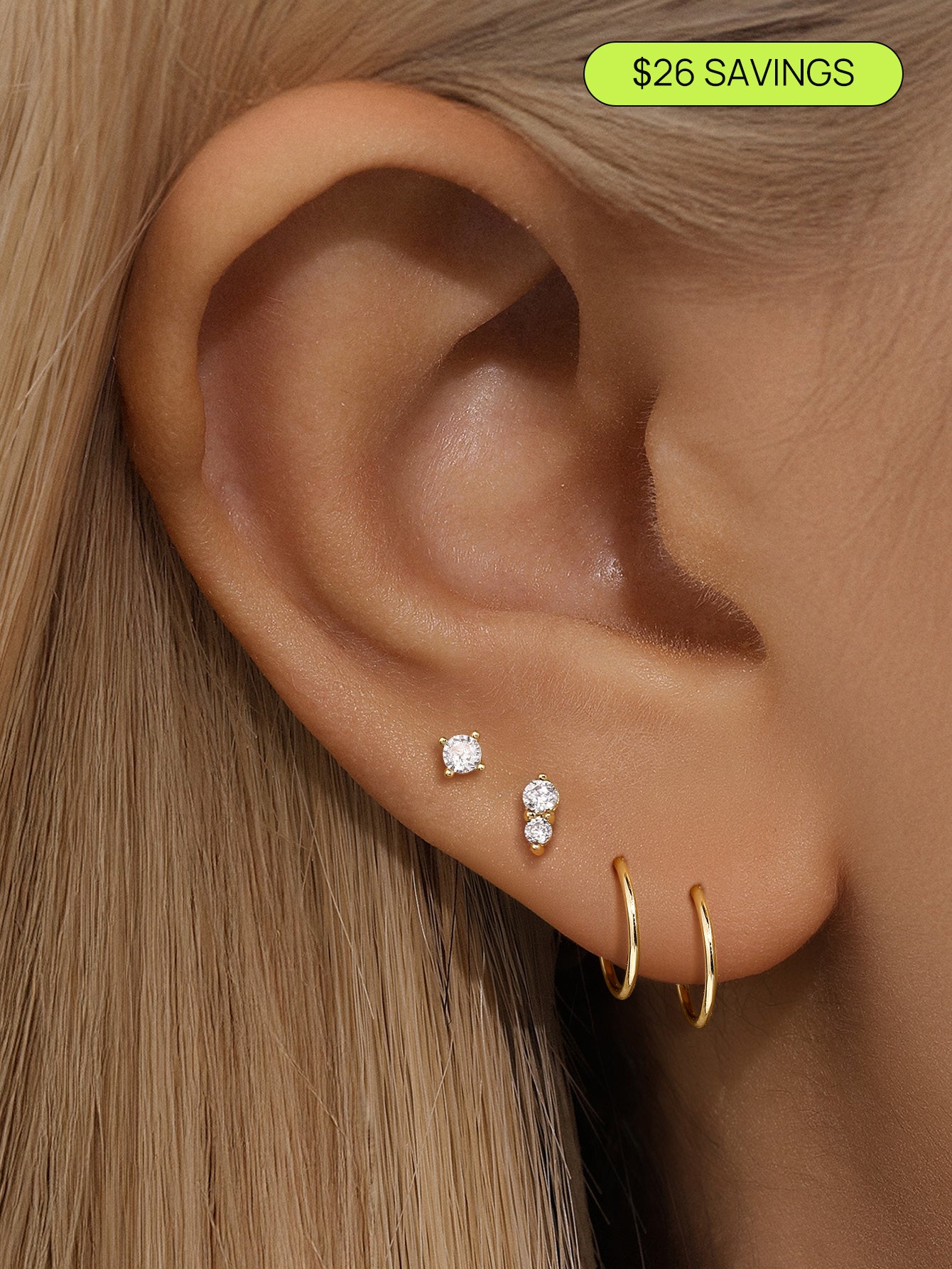 14K Solid Gold Slim Hoops Set-aurivna