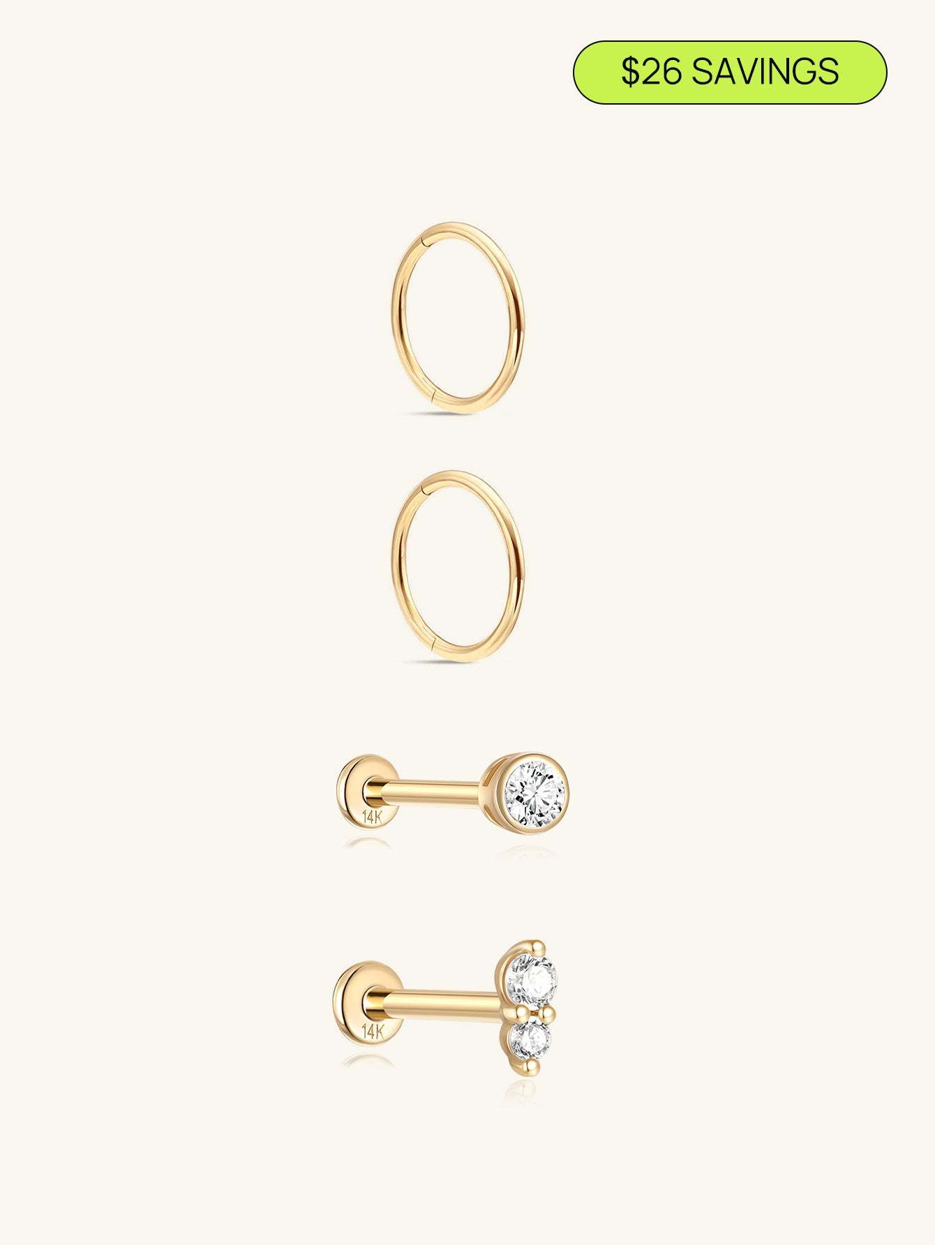 14K Solid Gold Slim Hoops Set-aurivna