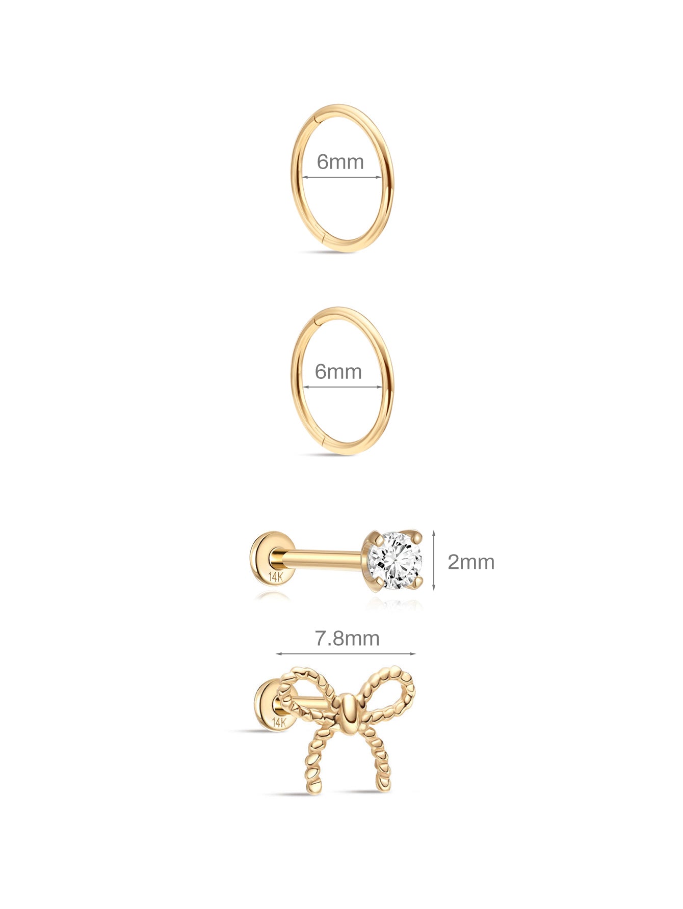 14K Solid Gold Flatback Bow Set-aurivna