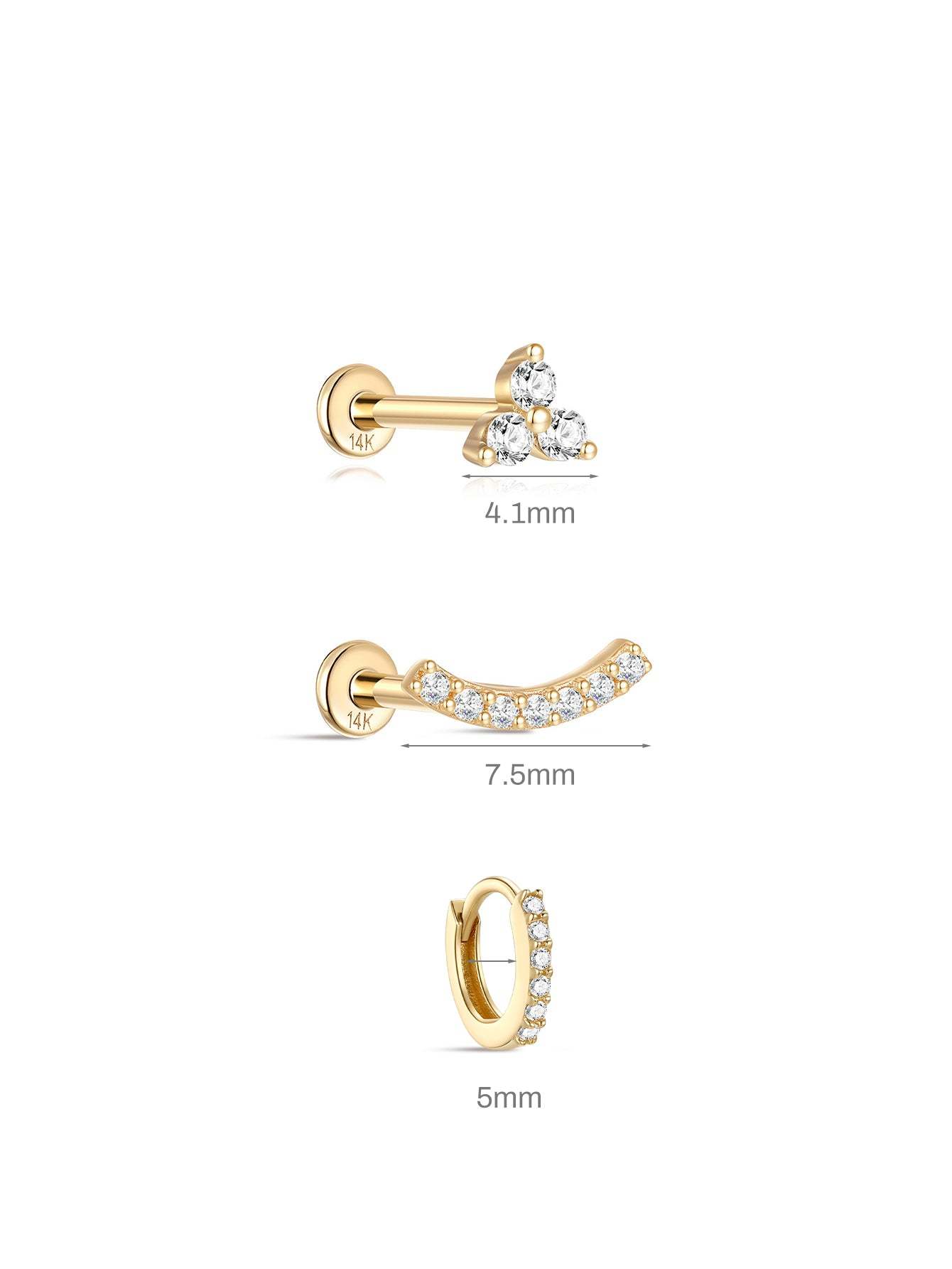14K Solid Gold Pave CZ Flat Back-aurivna