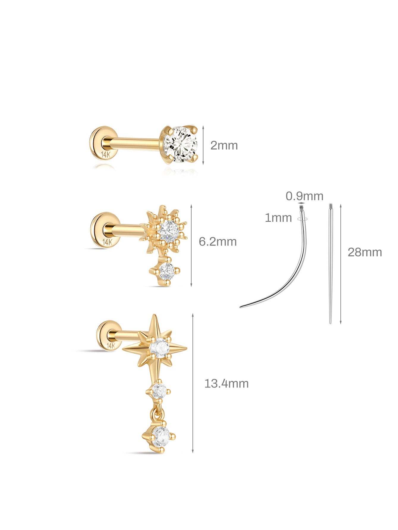 14K Solid Gold Flatback Star Set-aurivna