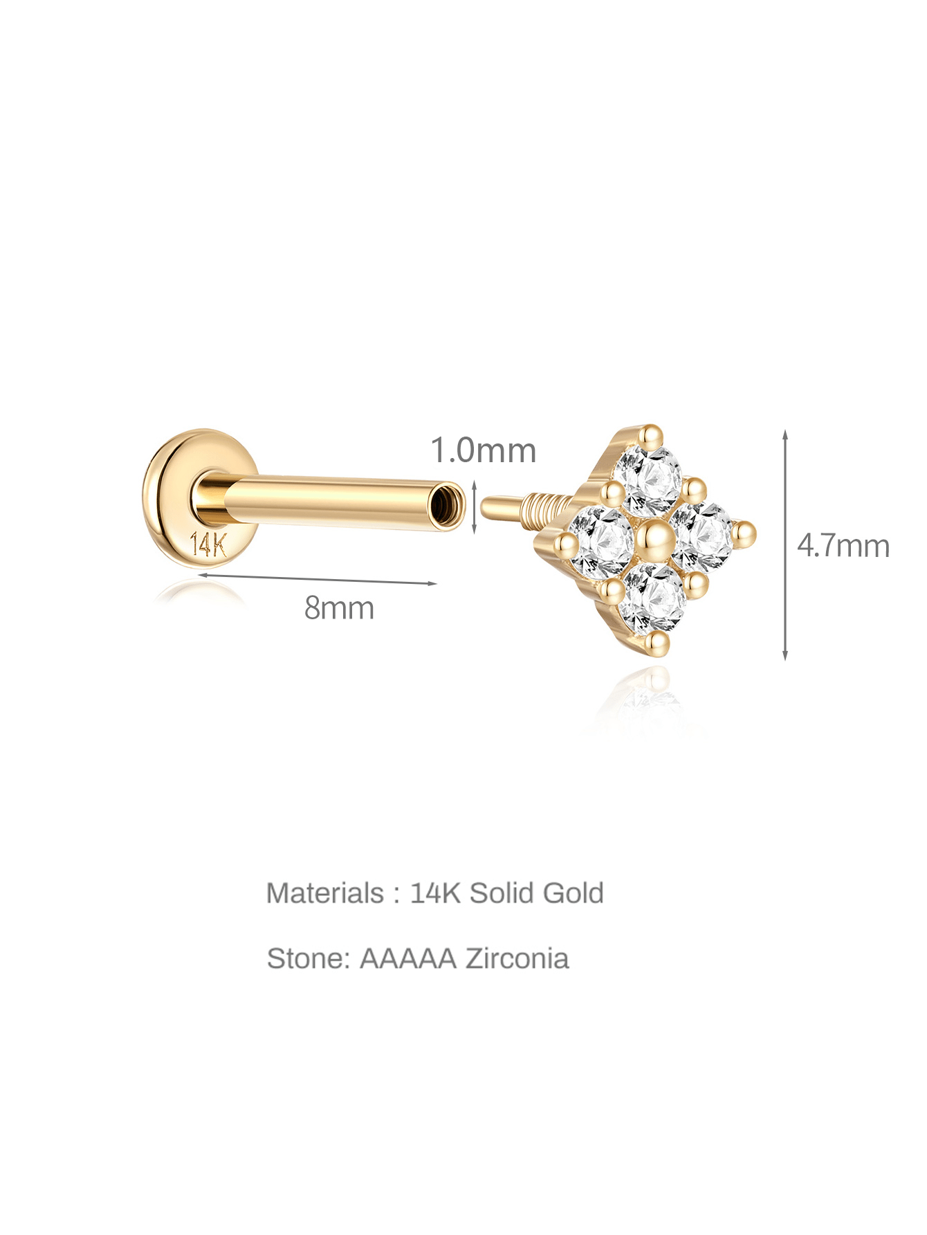 925 Sterling Silver Four Flower Ear Piercing Stud-aurivna