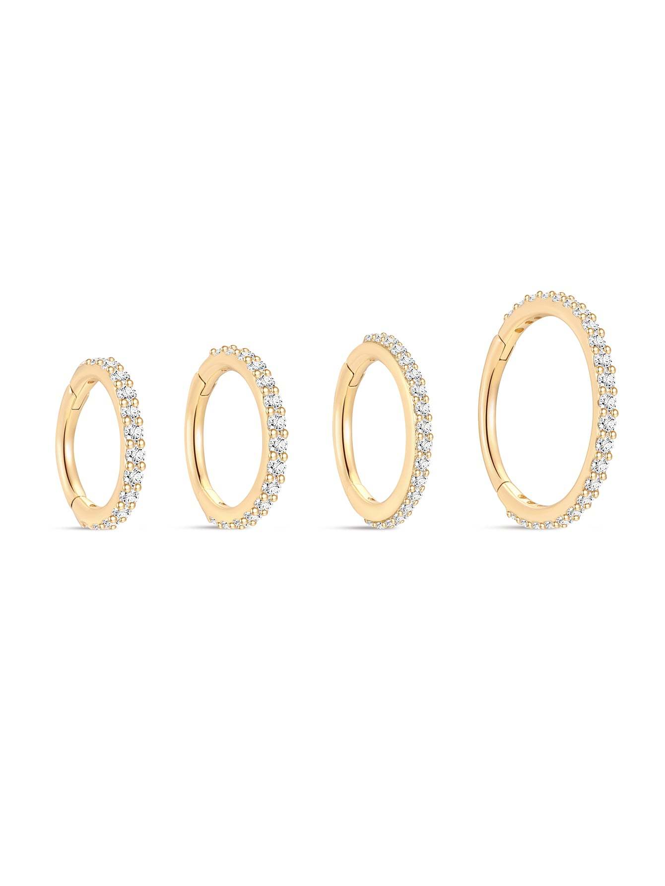 14K Solid Gold Pave Eternity Hoop Huggie Earring-aurivna