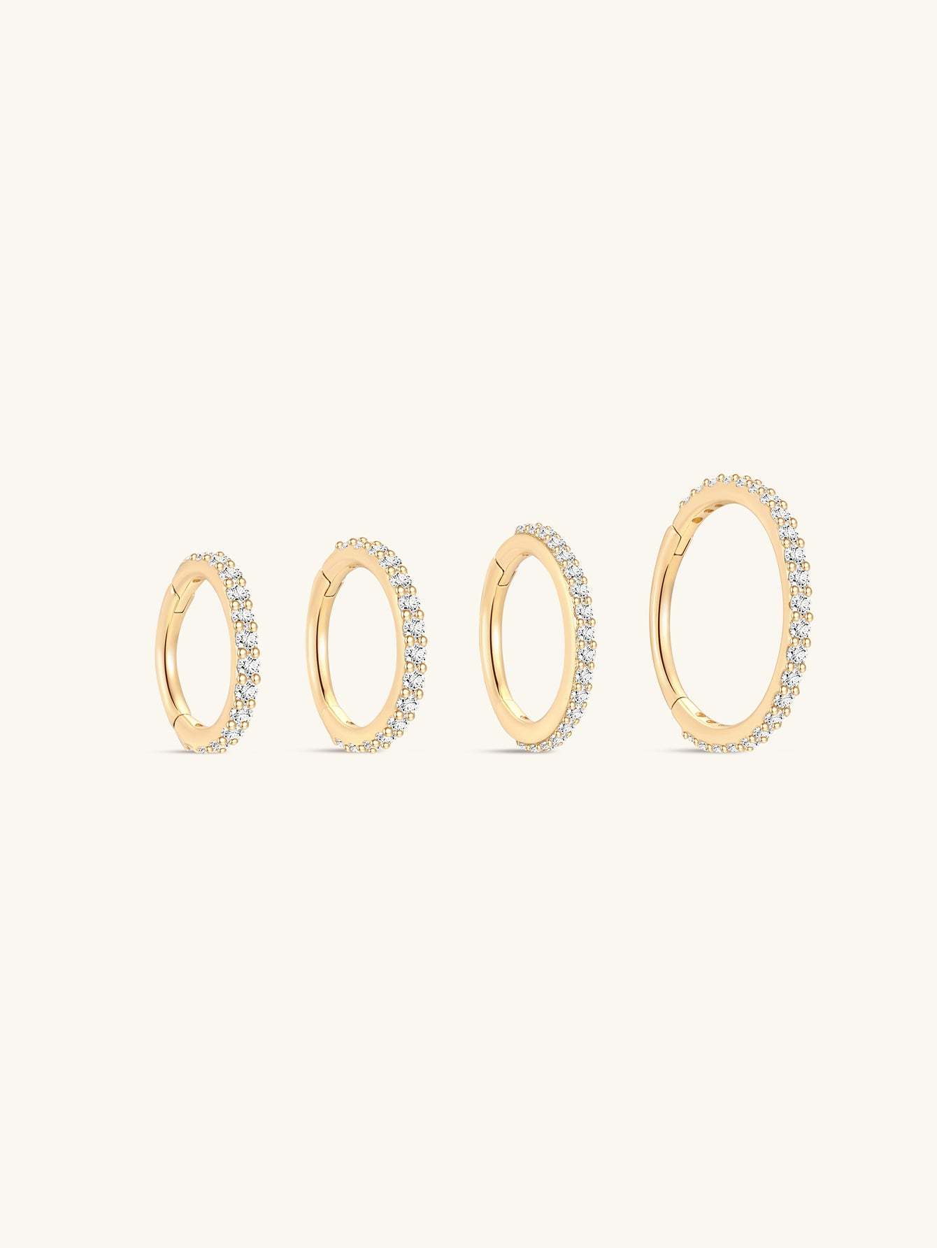 14K Solid Gold Pave Eternity Hoop Huggie Earring-aurivna