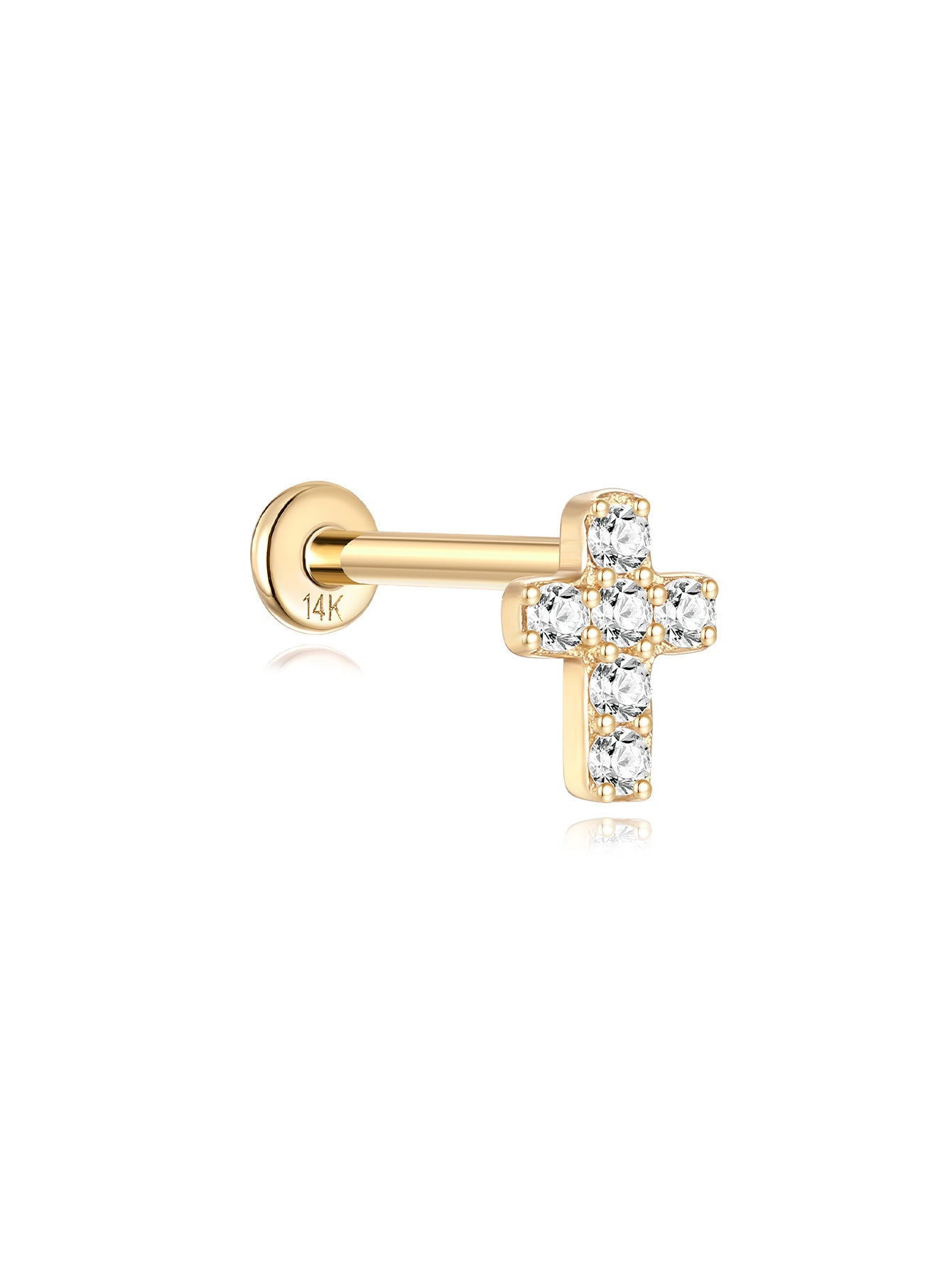 925 Sterling Silver Lucky Cross-shaped Ear Piercing Stud-aurivna