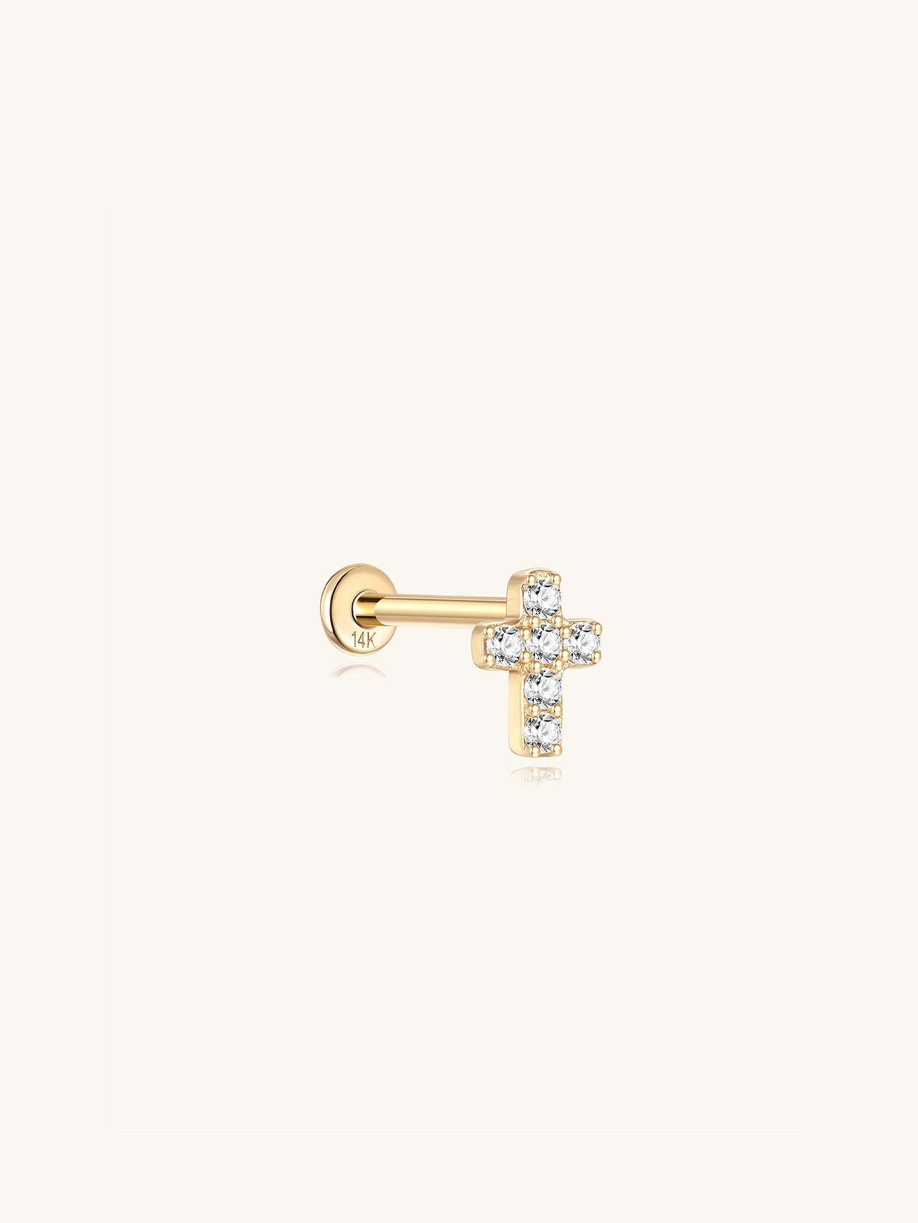925 Sterling Silver Lucky Cross-shaped Ear Piercing Stud-aurivna