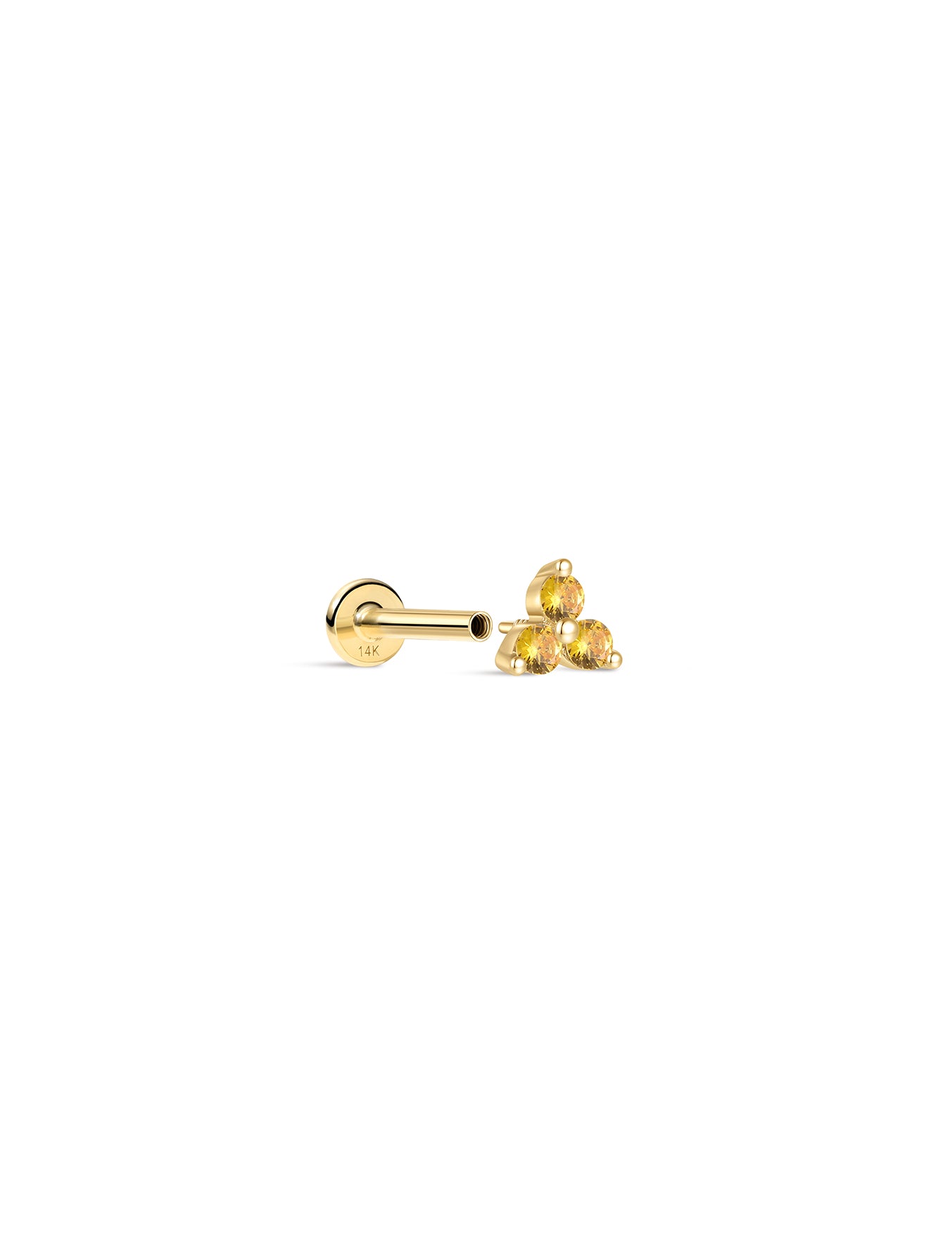 14K Solid Gold November Trinity Shiny Birthstone Stud-aurivna