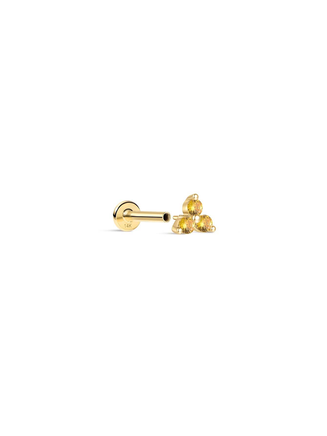14K Solid Gold November Trinity Shiny Birthstone Stud-aurivna