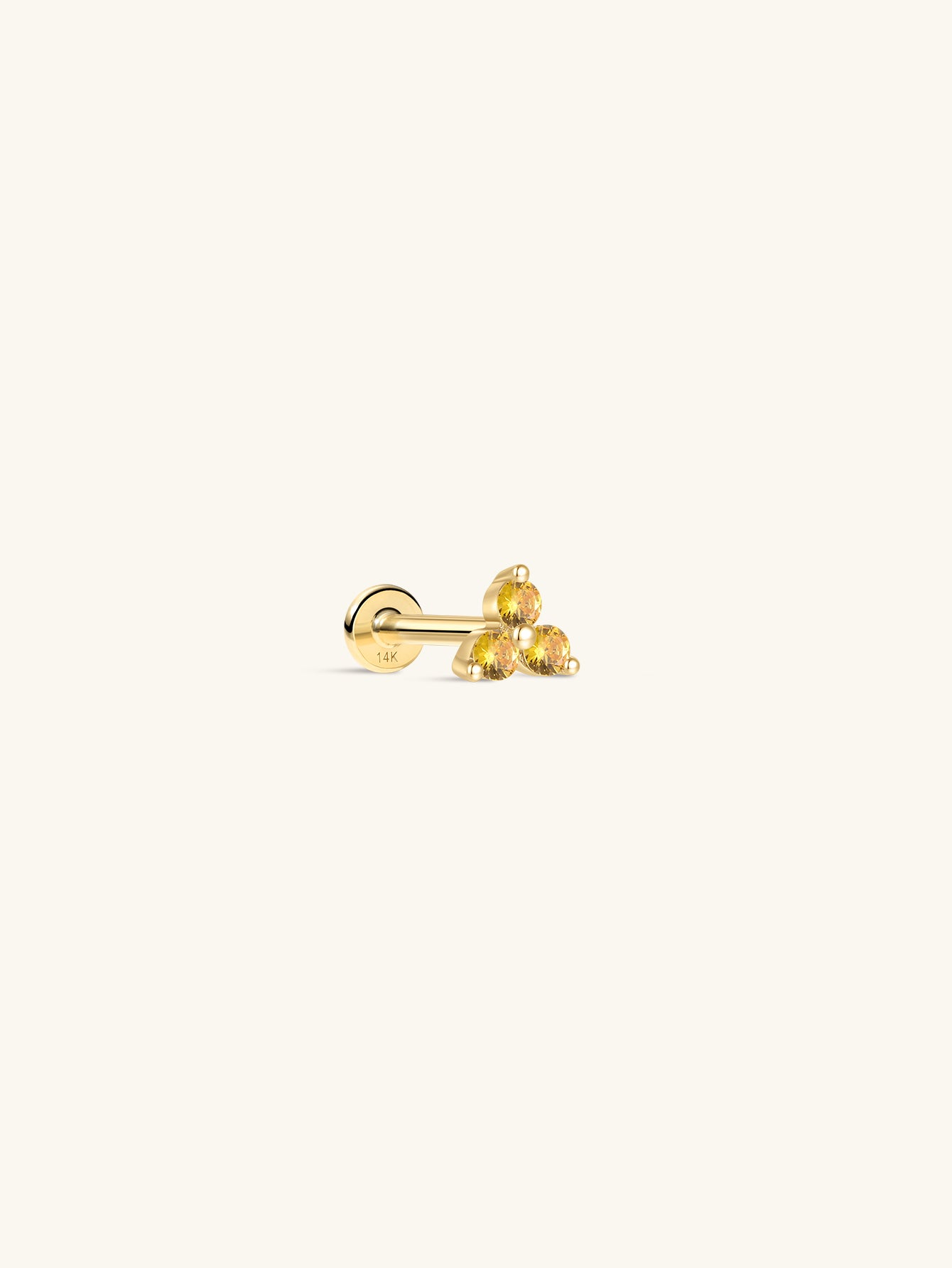 14K Solid Gold November Trinity Shiny Birthstone Stud-aurivna