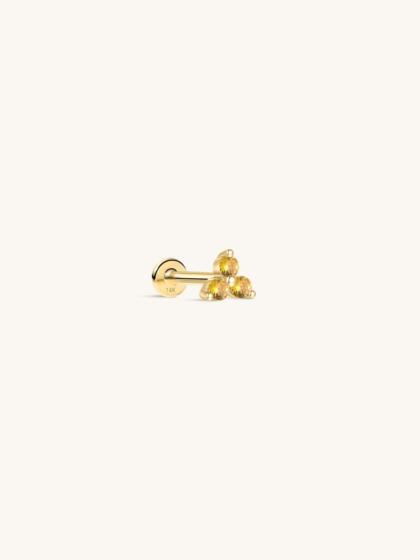 14K Solid Gold November Trinity Shiny Birthstone Stud-aurivna