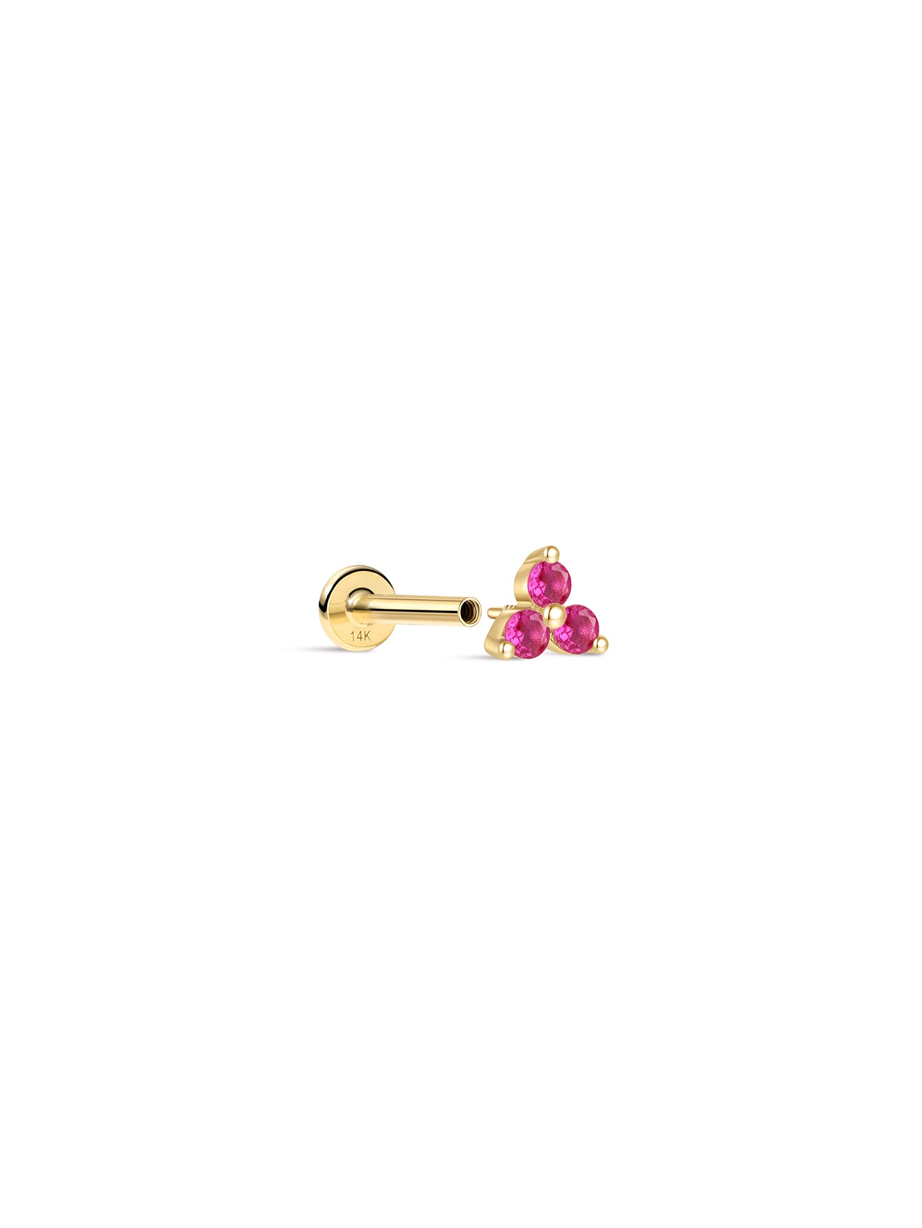 14K Solid Gold July Trinity Shiny Birthstone Stud-aurivna