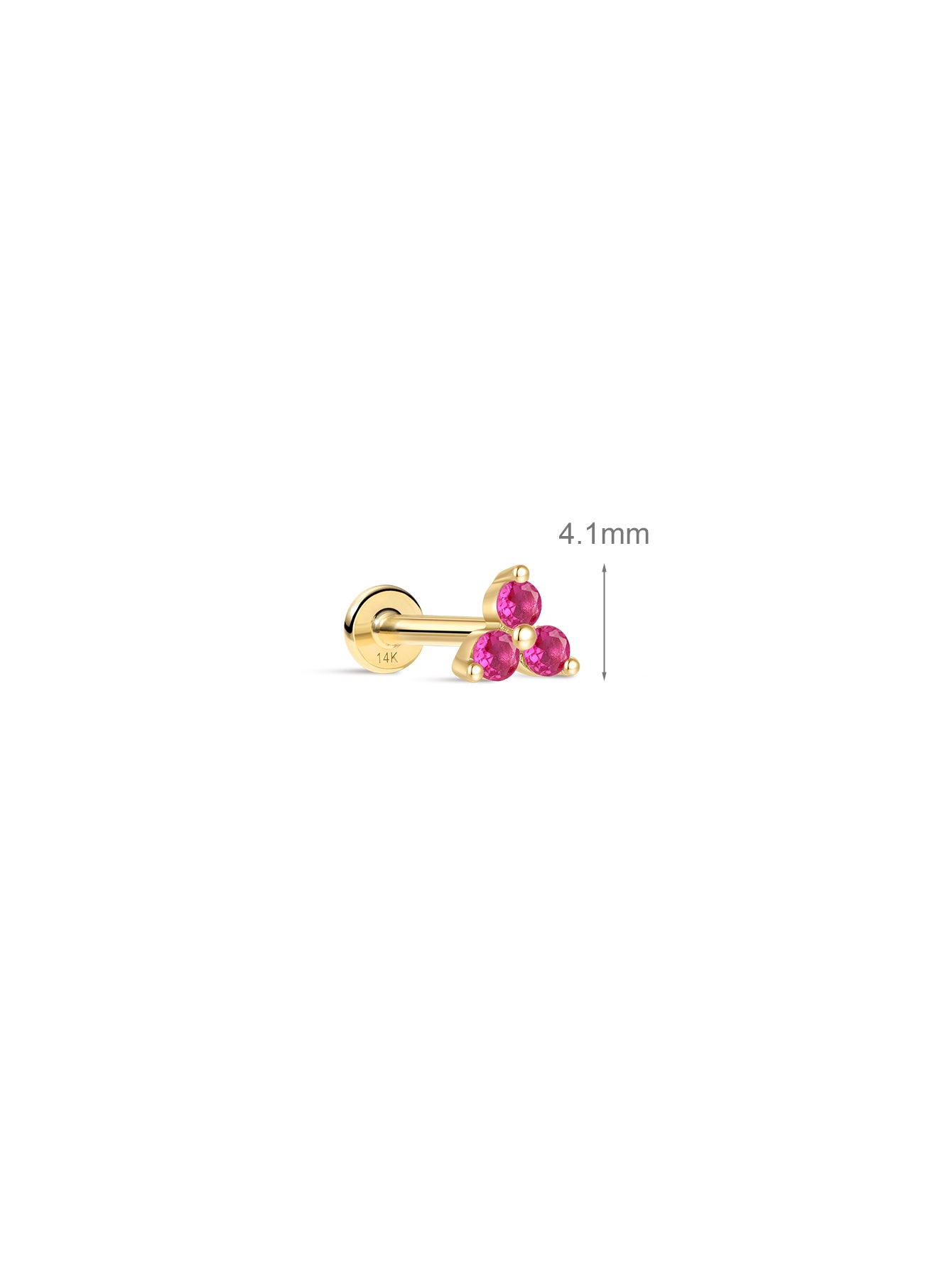14K Solid Gold July Trinity Shiny Birthstone Stud-aurivna