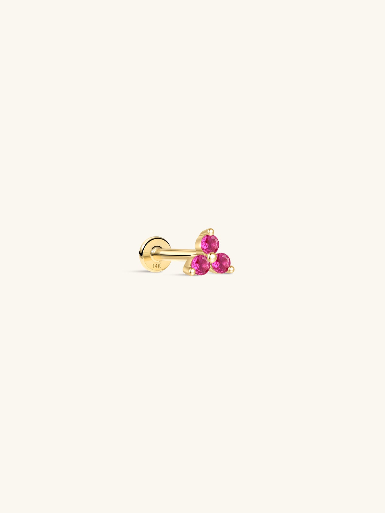 14K Solid Gold July Trinity Shiny Birthstone Stud-aurivna