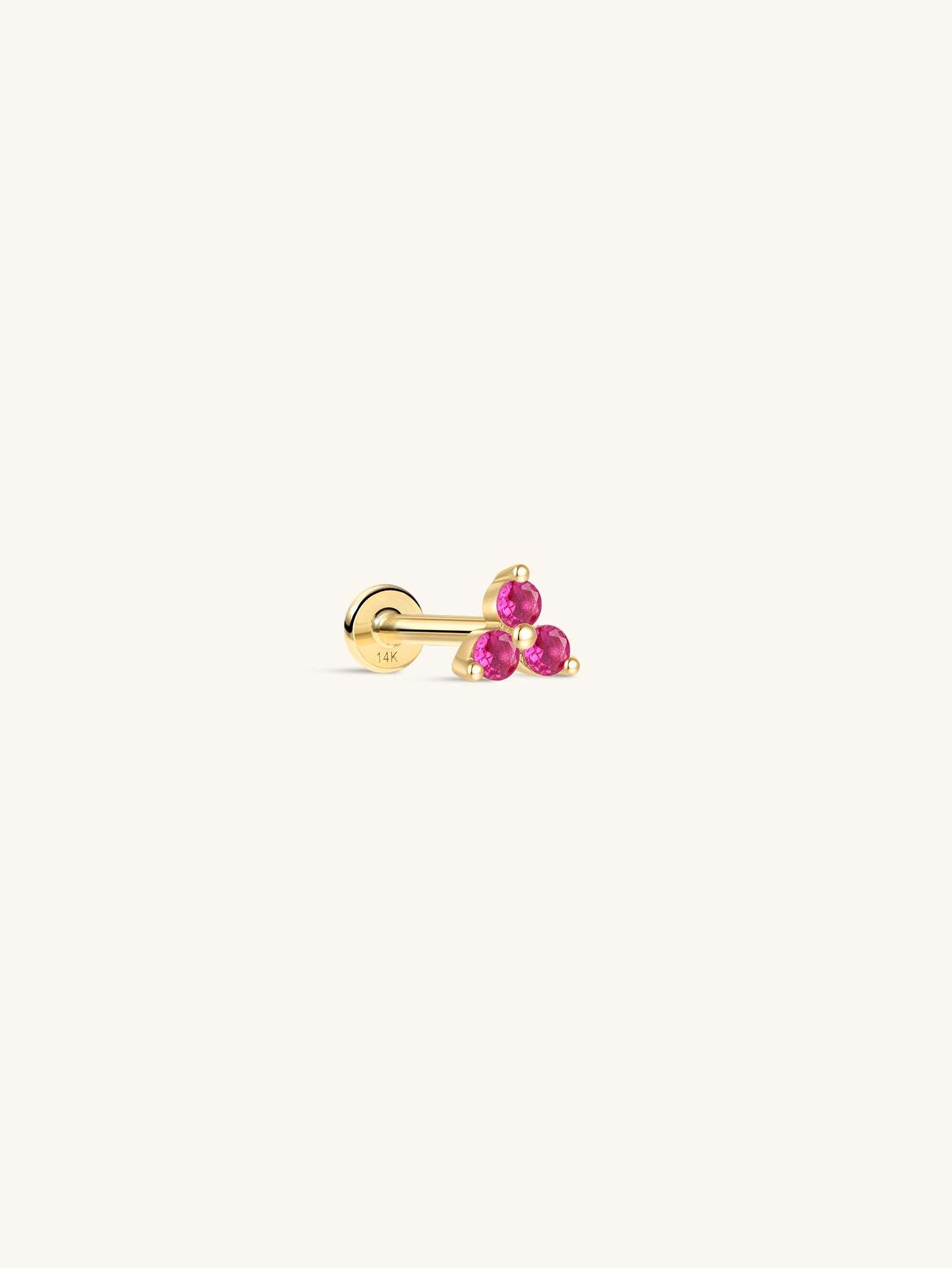 14K Solid Gold July Trinity Shiny Birthstone Stud-aurivna