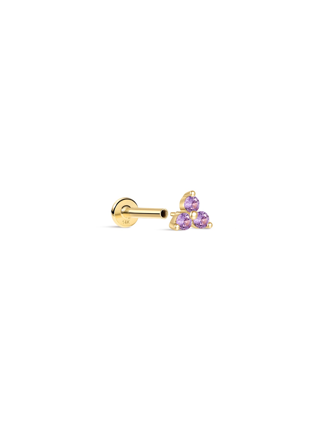 14K Solid Gold February Trinity Shiny Birthstone Stud-aurivna