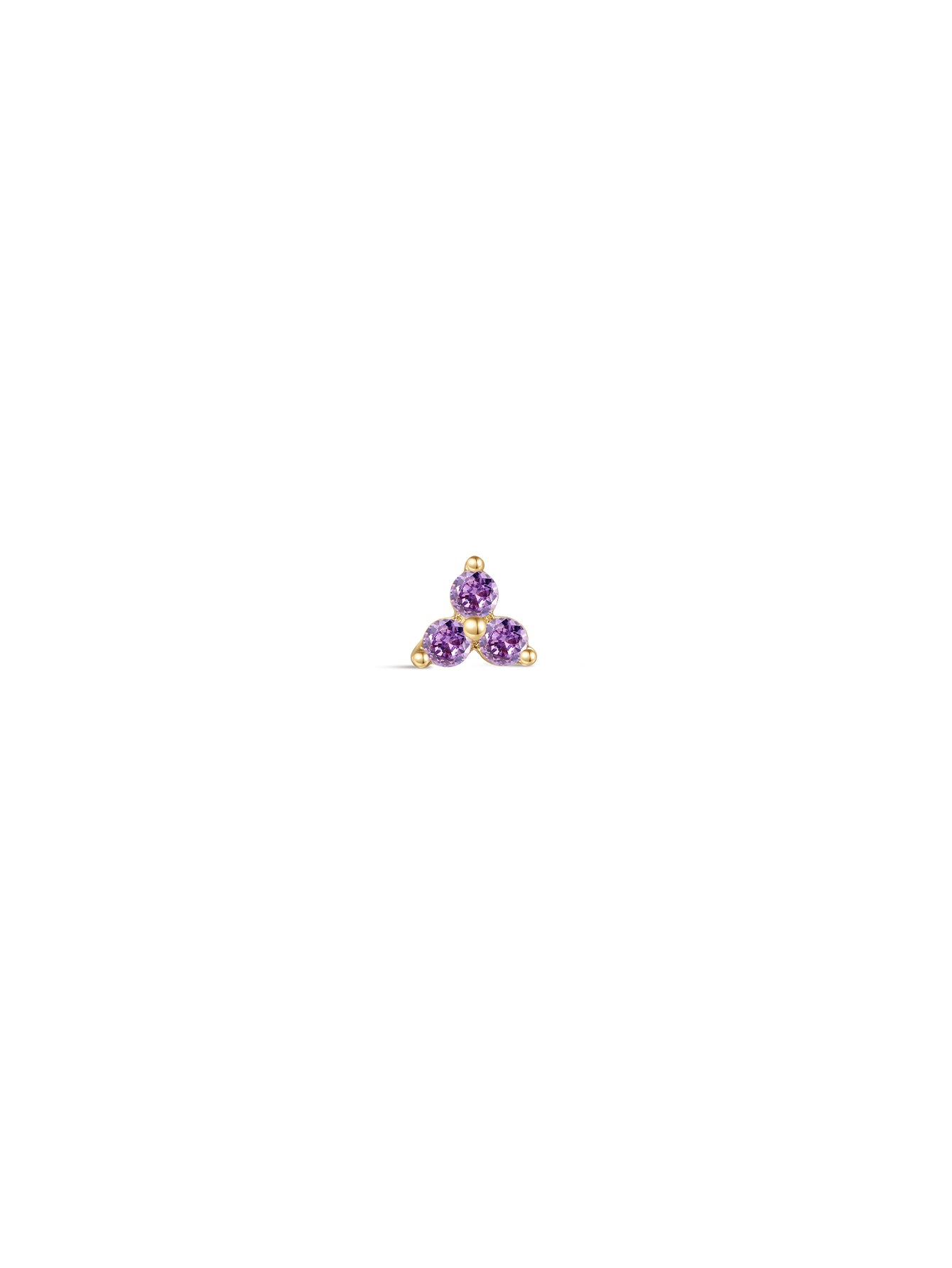 14K Solid Gold February Trinity Shiny Birthstone Stud-aurivna